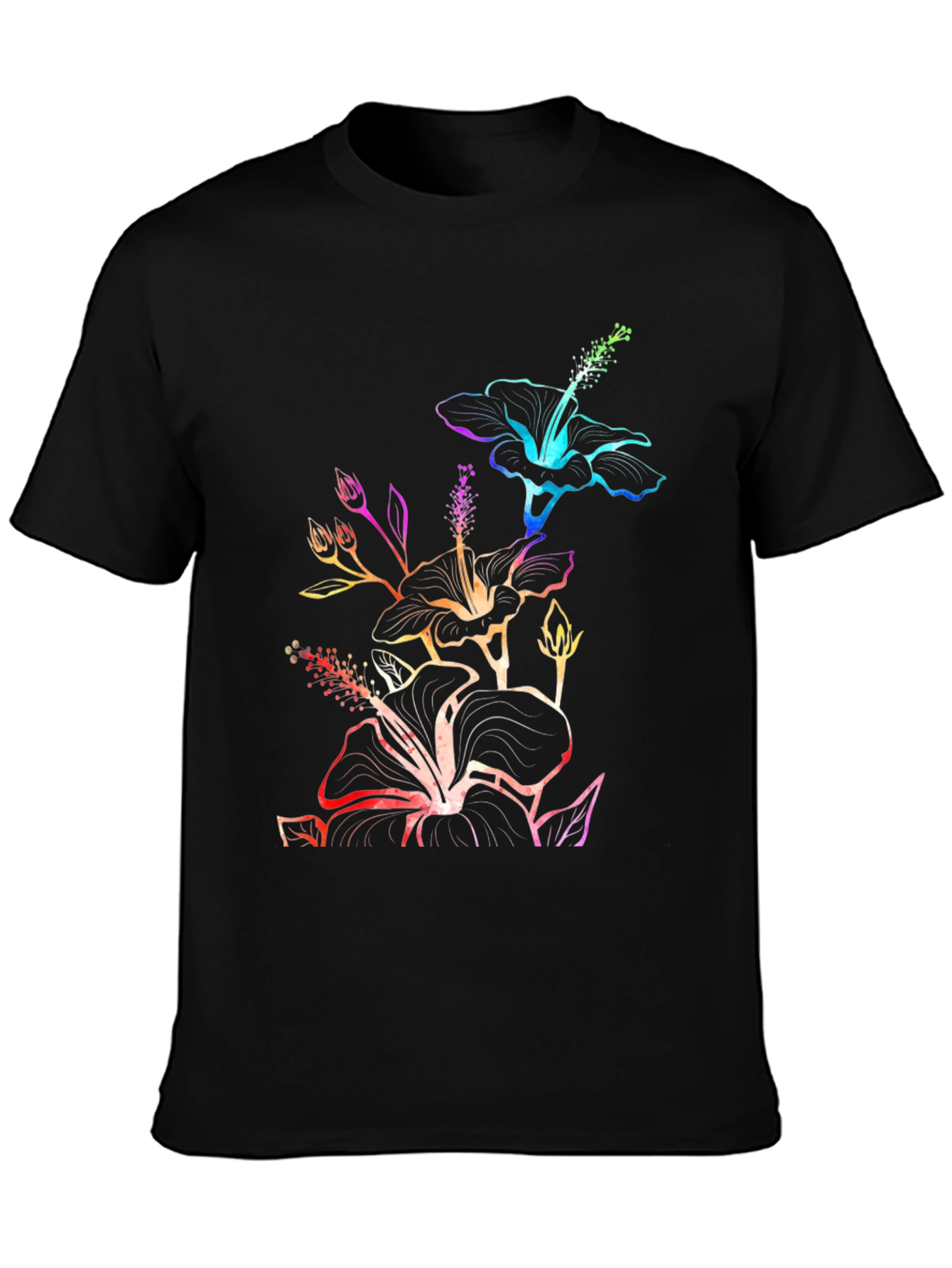 Black Rainbow Hibiscus Black T-Shirt view 3