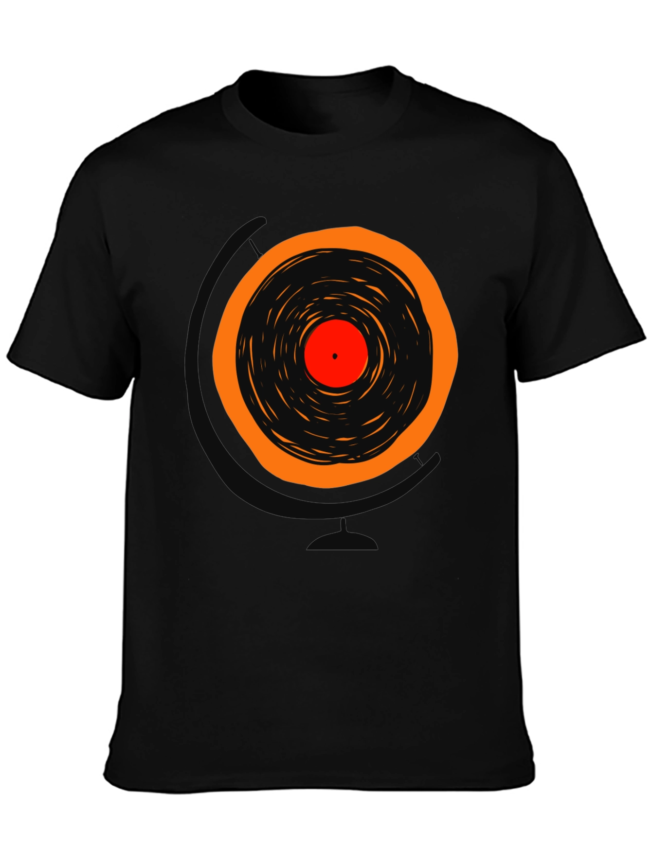 Black Retro Vinyl Record Graphic T-Shirt view 3