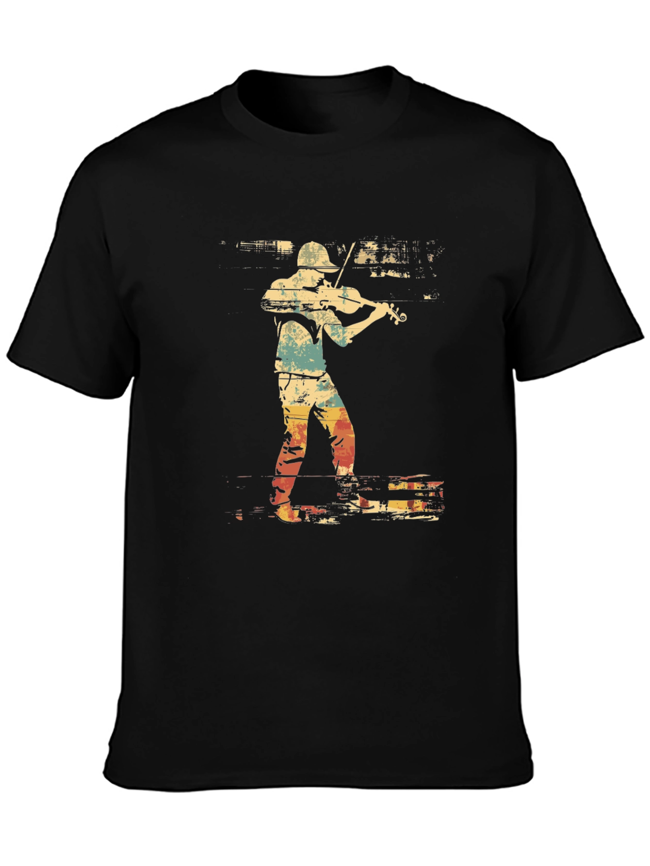 Black Violinist Graphic Tee - Retro Style Music Shirt view 3