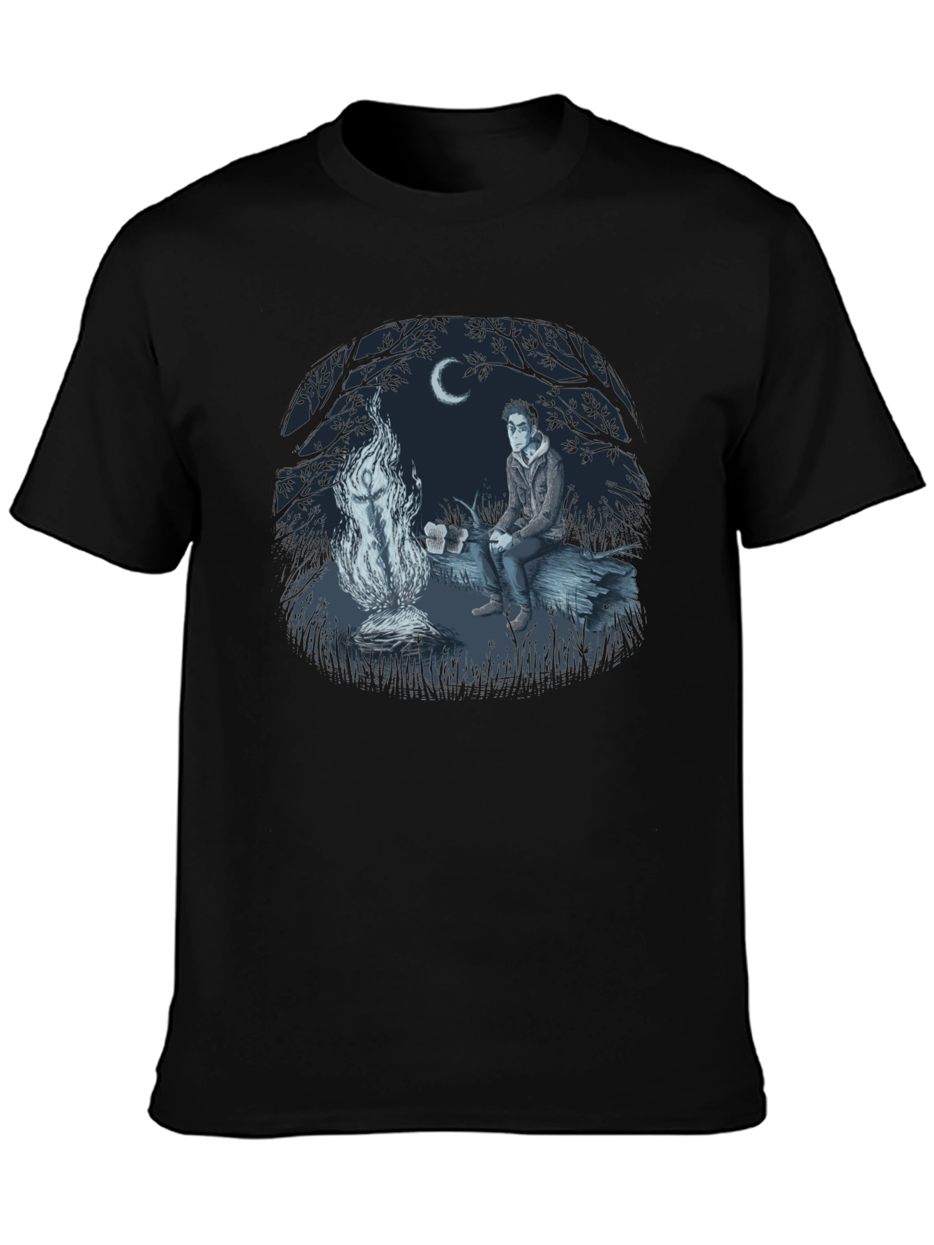 Black Campfire Story Graphic Tee - Relaxed Night Design view 3