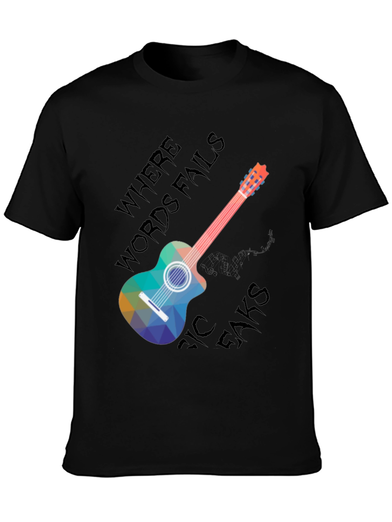 Black Music Speaks T-Shirt - Guitar Design view 3