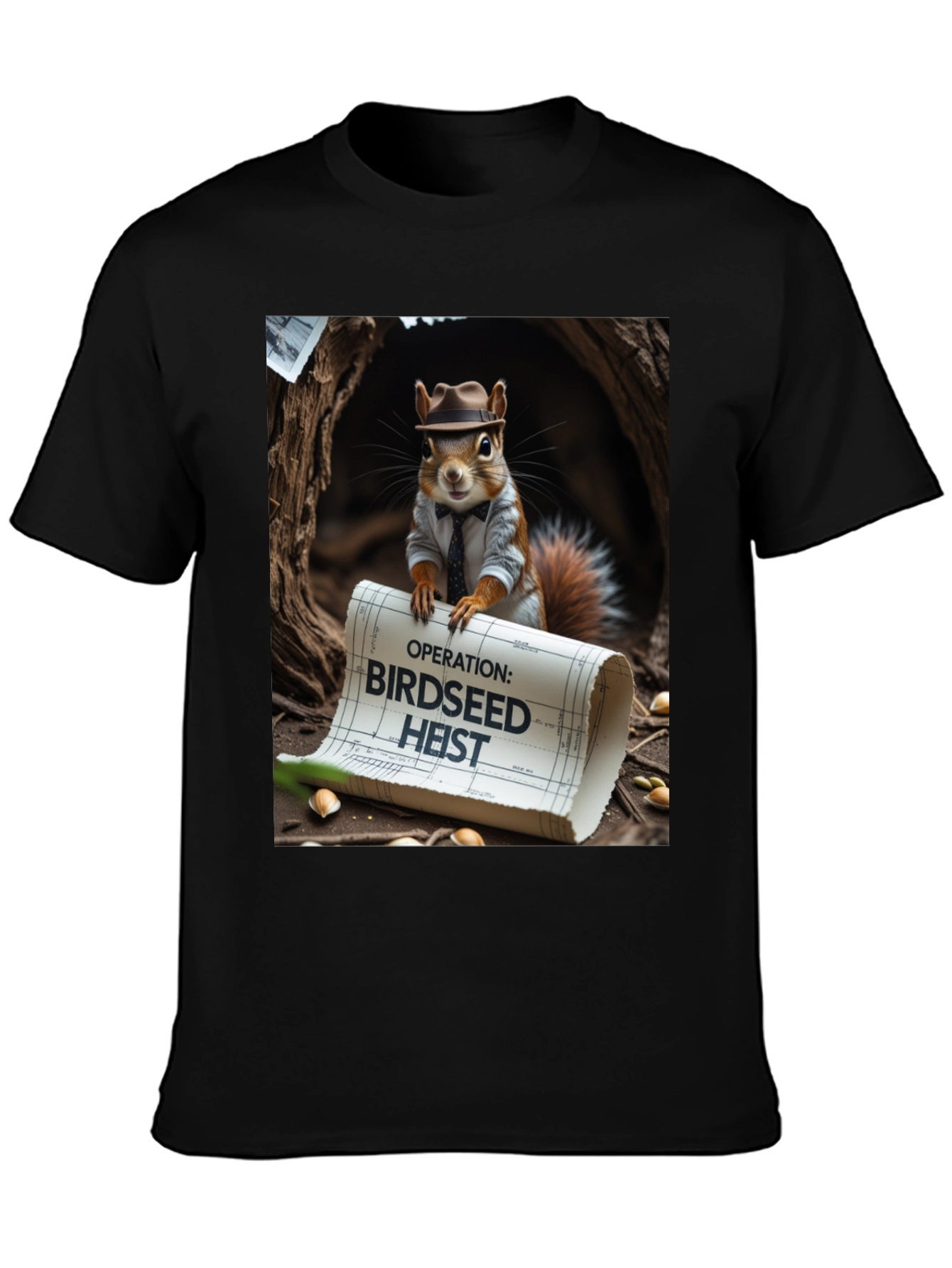 Black Birdseed Heist Squirrel Tee view 3