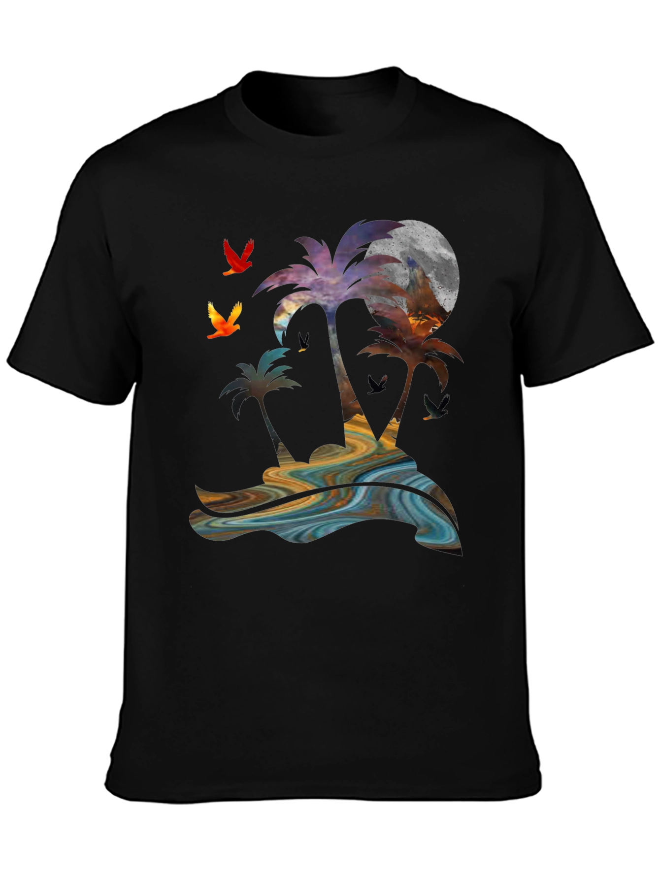 Black Tropical Sunset Palm Tree Graphic T-Shirt view 3
