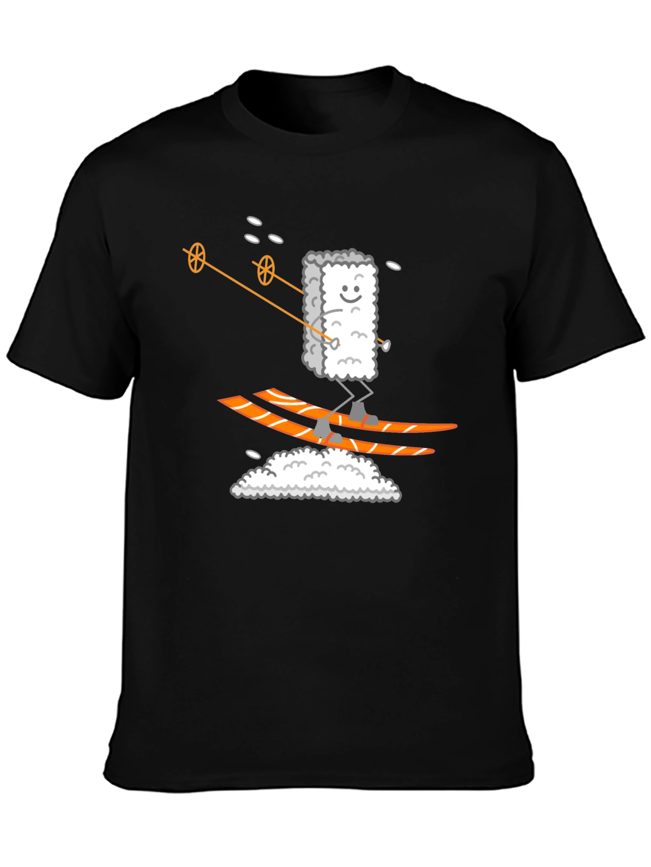 Black Sushi Skier Graphic Tee - Black Cotton T-Shirt view 3