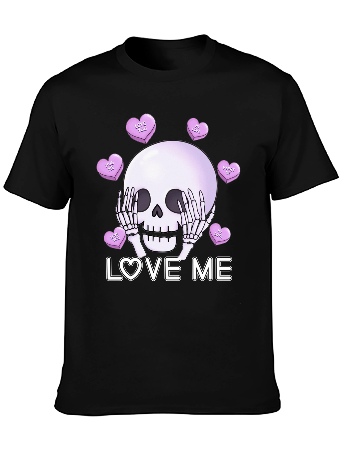 Black Love Me Skull Tee - Valentine's Day Skeleton Shirt view 3