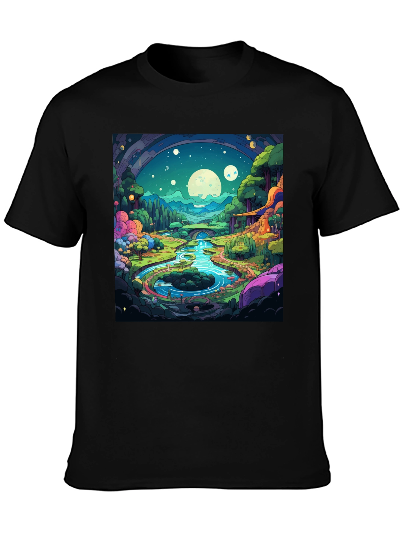 Black Cartoon Landscape Graphic Tee - Black view 3