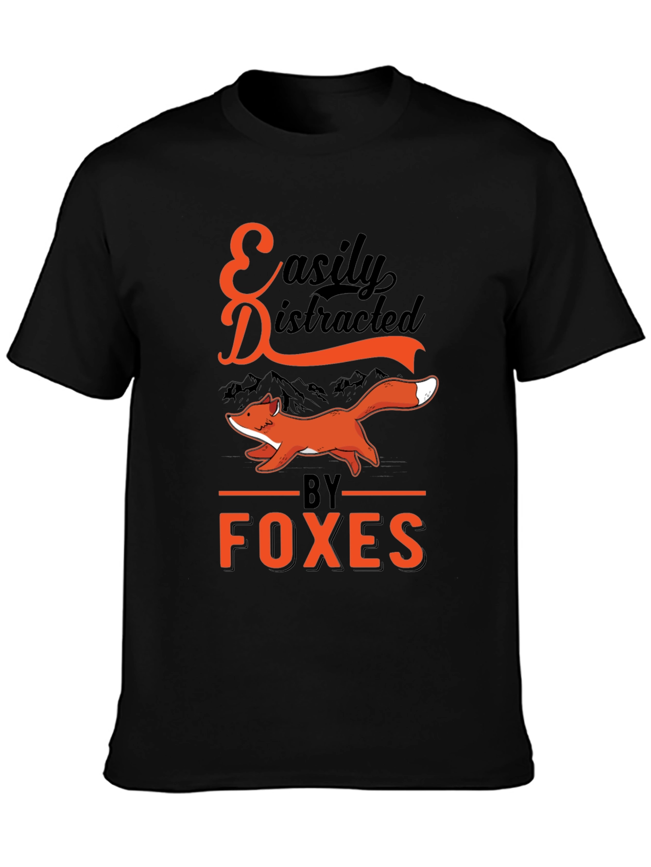 Black Easily Distracted by Foxes T-Shirt view 3