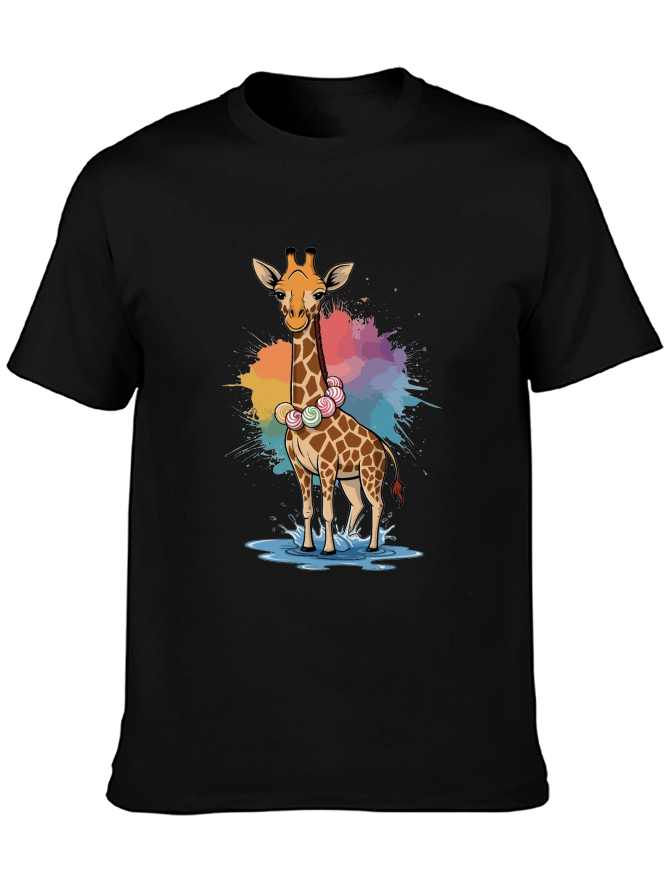 Black Giraffe Candy Lei T-Shirt - Fun Animal Tee view 3