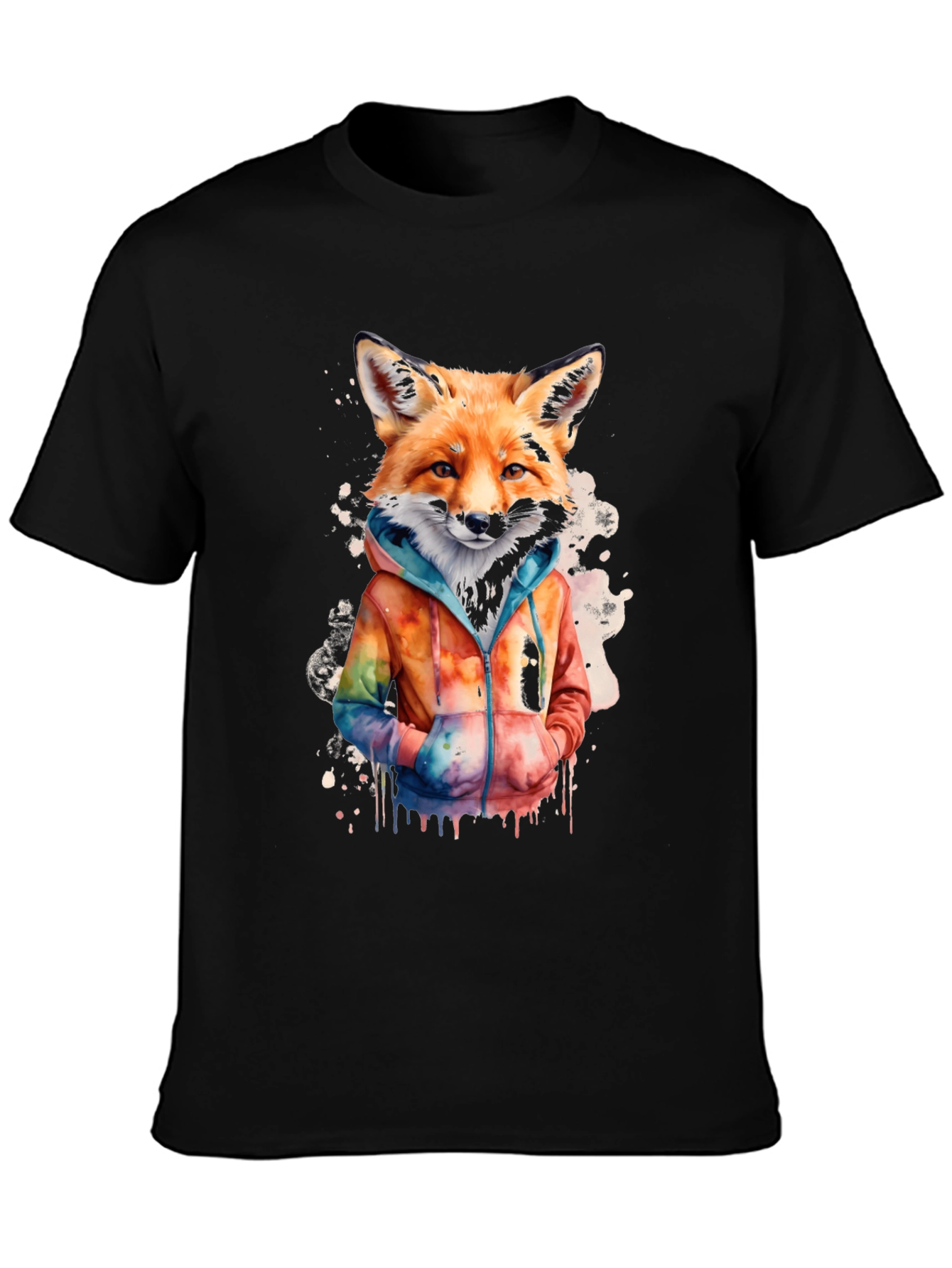 Black Fox Watercolor Graphic Tee - Urban Style view 3