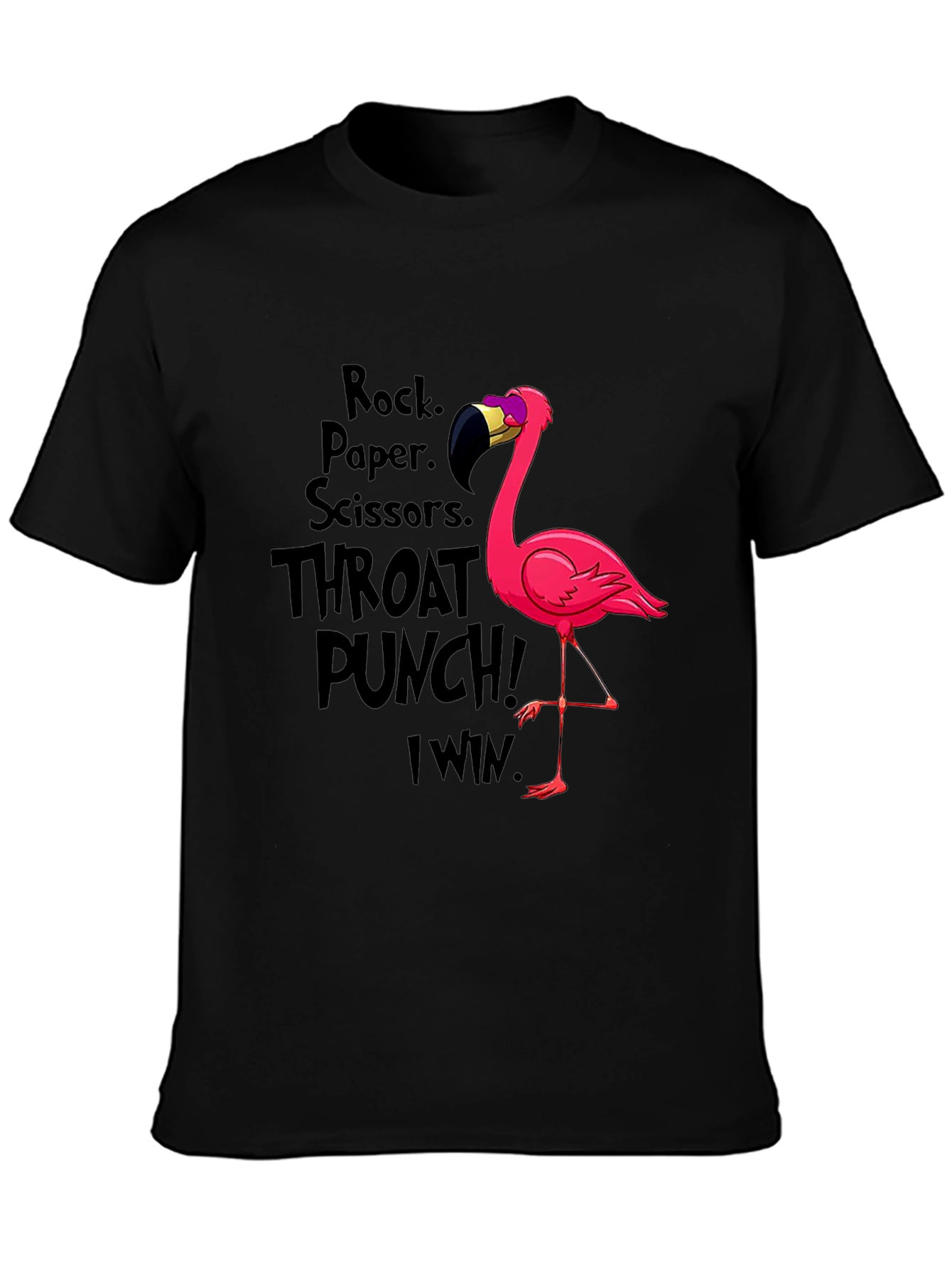Black Rock Paper Scissors Flamingo T-Shirt view 3