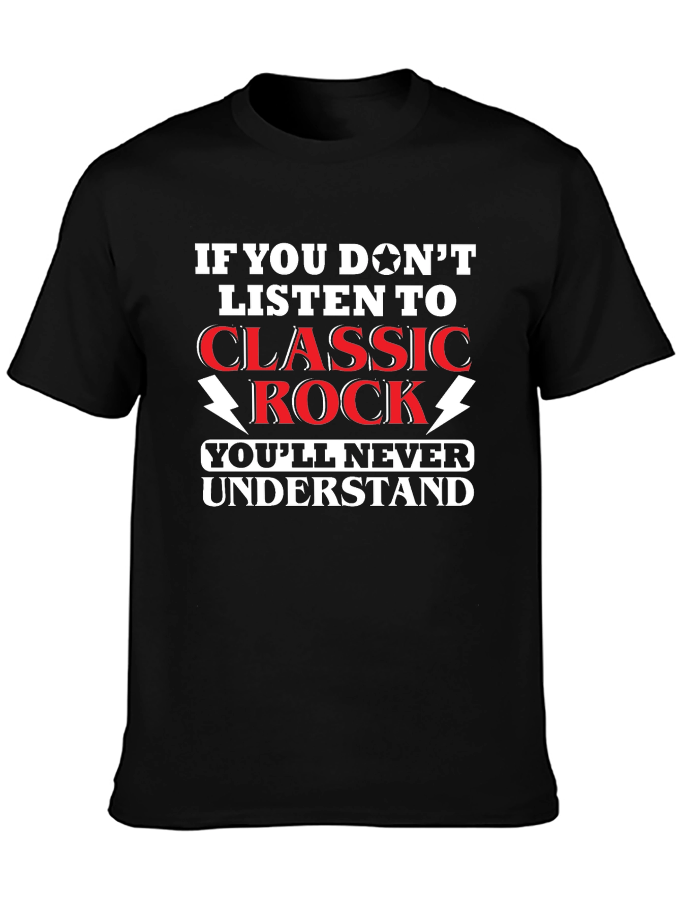 Black Classic Rock Music Fan T-Shirt - Humor Tee view 3