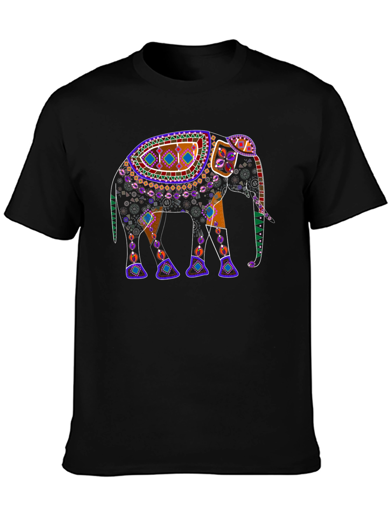 Black Elephant Print Crew Neck T-Shirt view 3