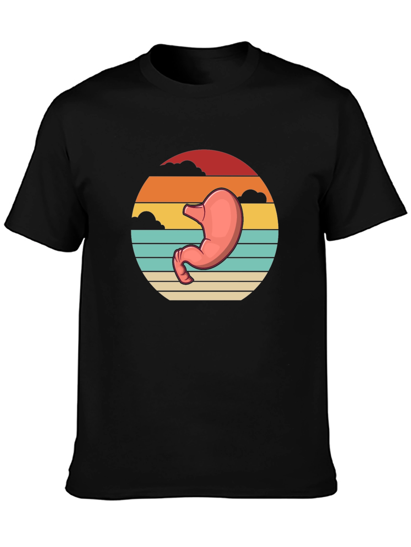 Black Stomach Anatomy Black T-Shirt - Retro Sunset Graphic Tee view 3