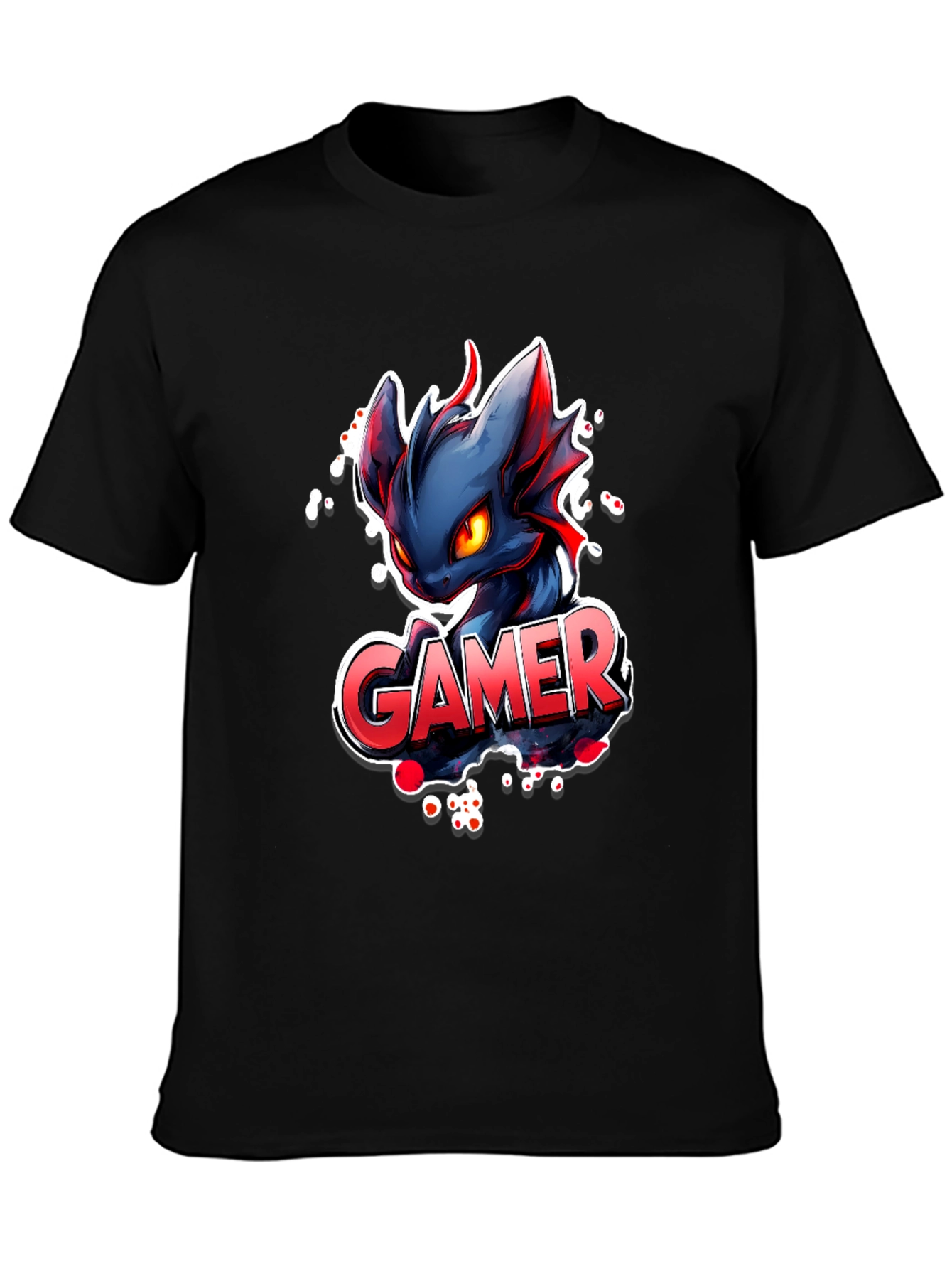 Black Gamer Dragon Graphic Tee - Black Cotton T-Shirt view 3