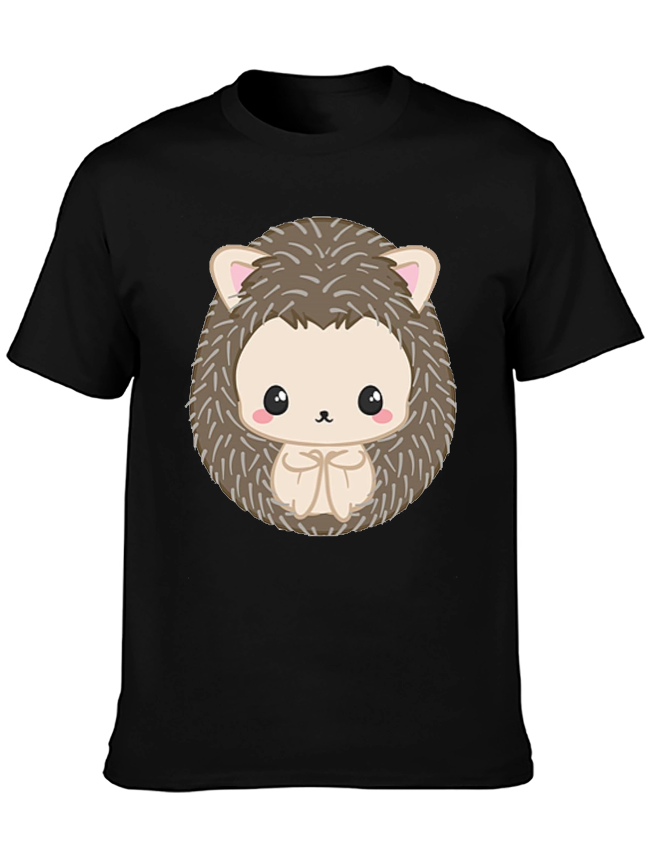 Black Cute Hedgehog Graphic Black T-Shirt view 3