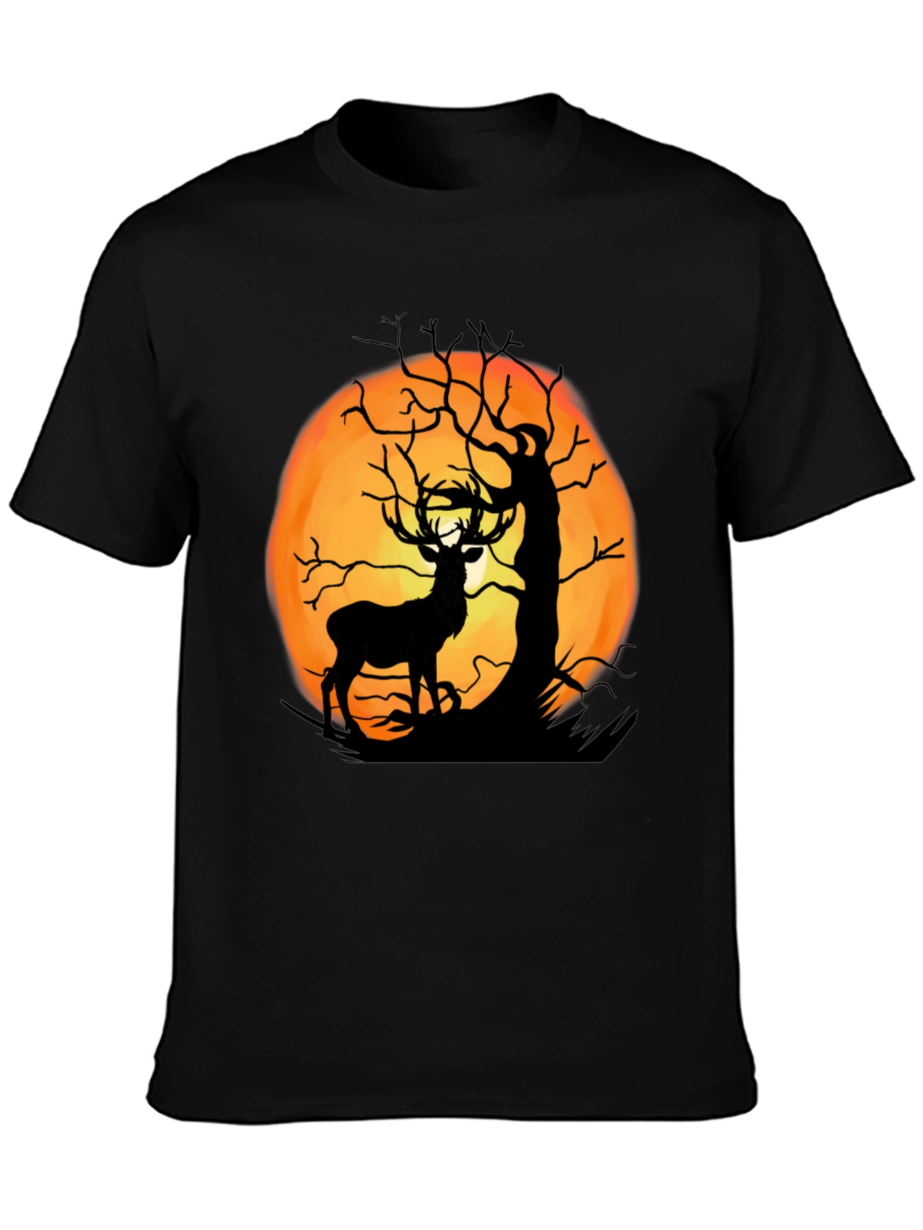 Black Deer Moon Silhouette Graphic Tee - Black Cotton view 3