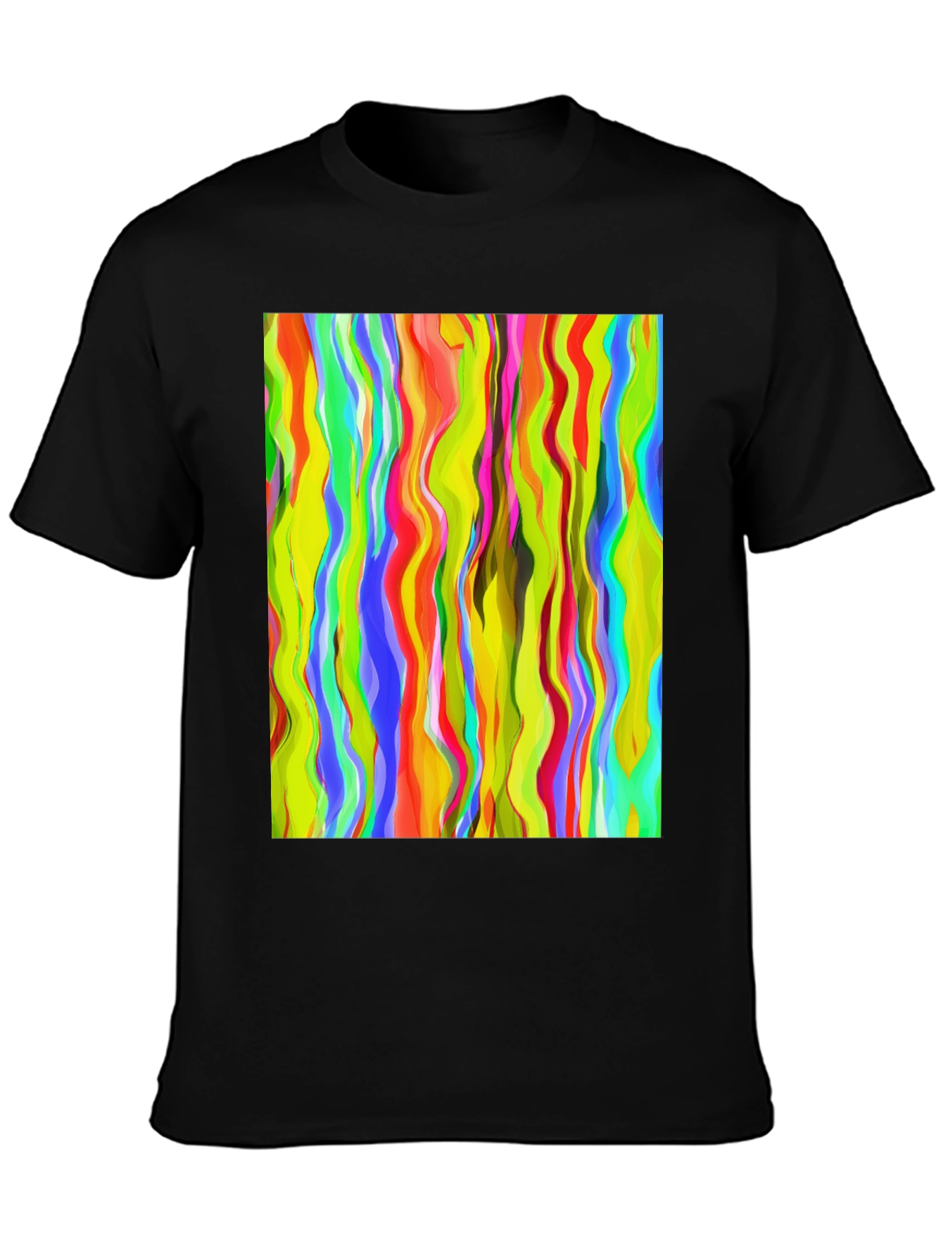 Black Vibrant Abstract Wave Print Black T-Shirt view 3