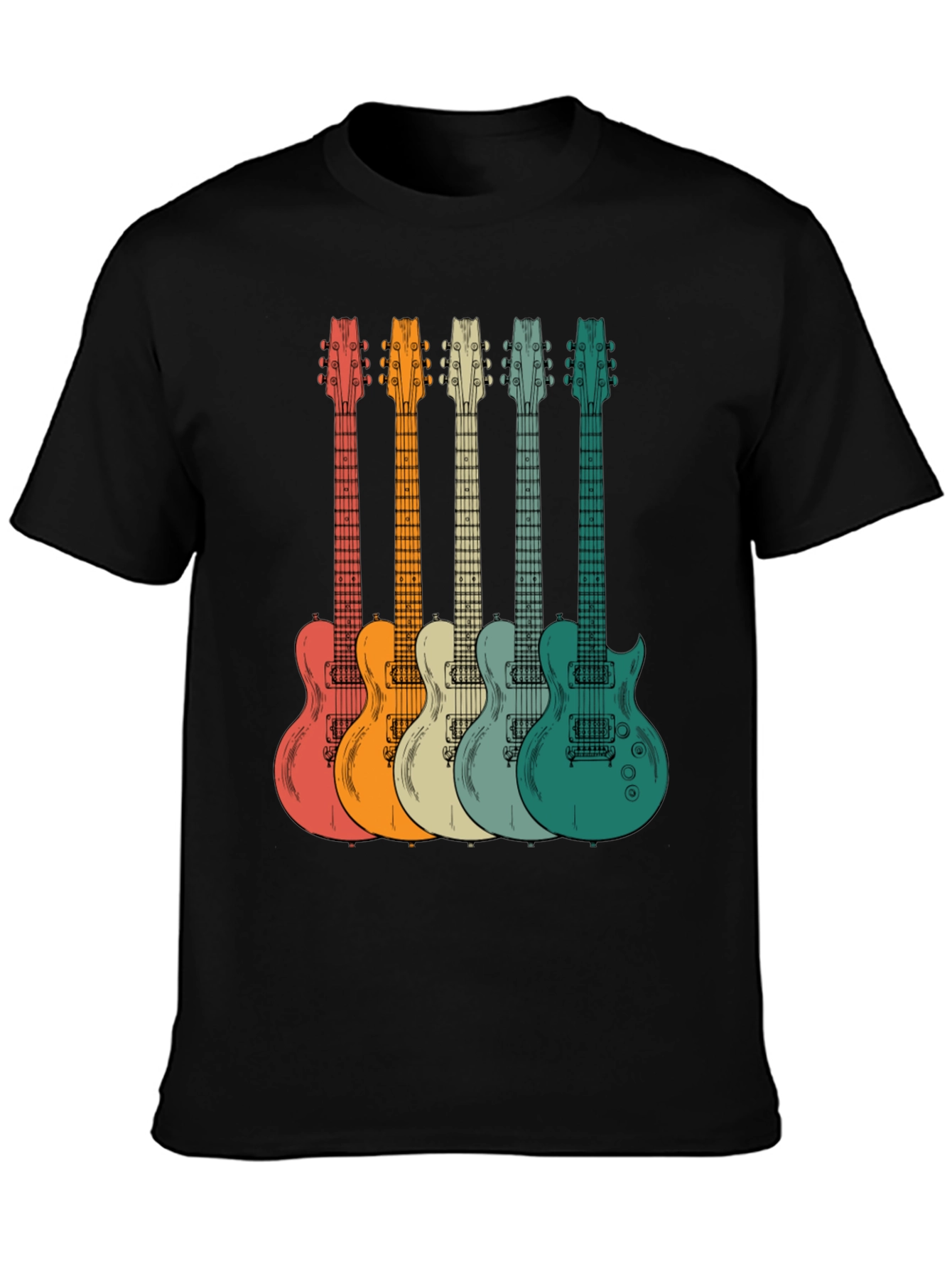 Black Retro Guitar Graphic Tee - Music Lover's T-Shirt view 3