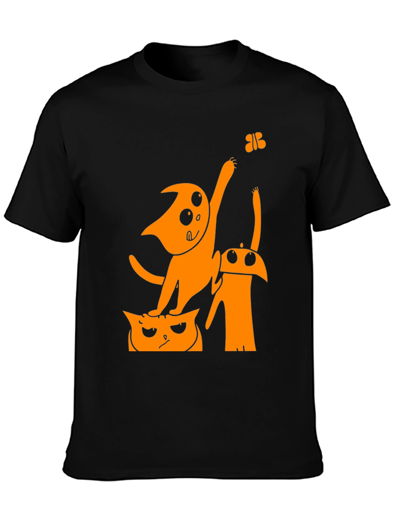 Black Funny Cartoon Cat Graphic T-Shirt view 3