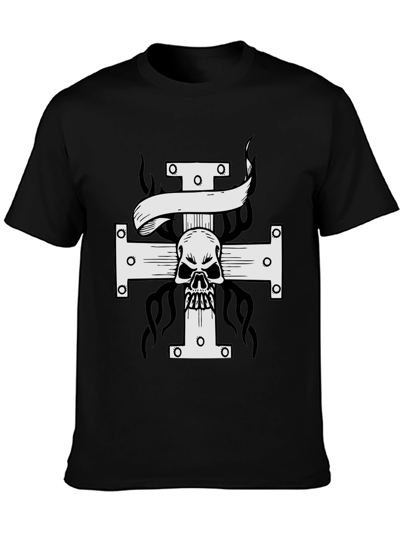Black Skull Cross Graphic Tee - Black view 3