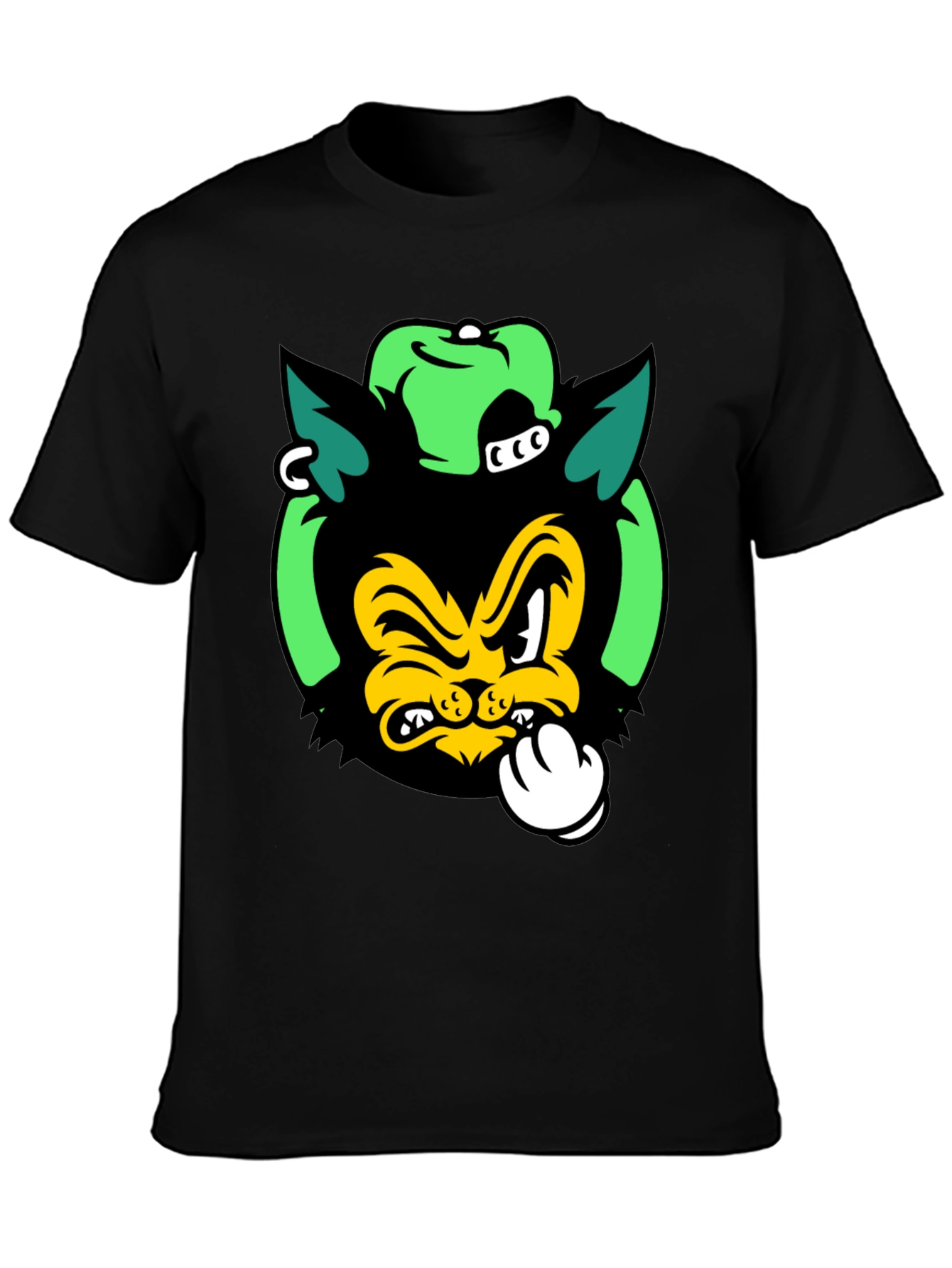 Black Cartoon Cat Graphic Print Black T-Shirt view 3