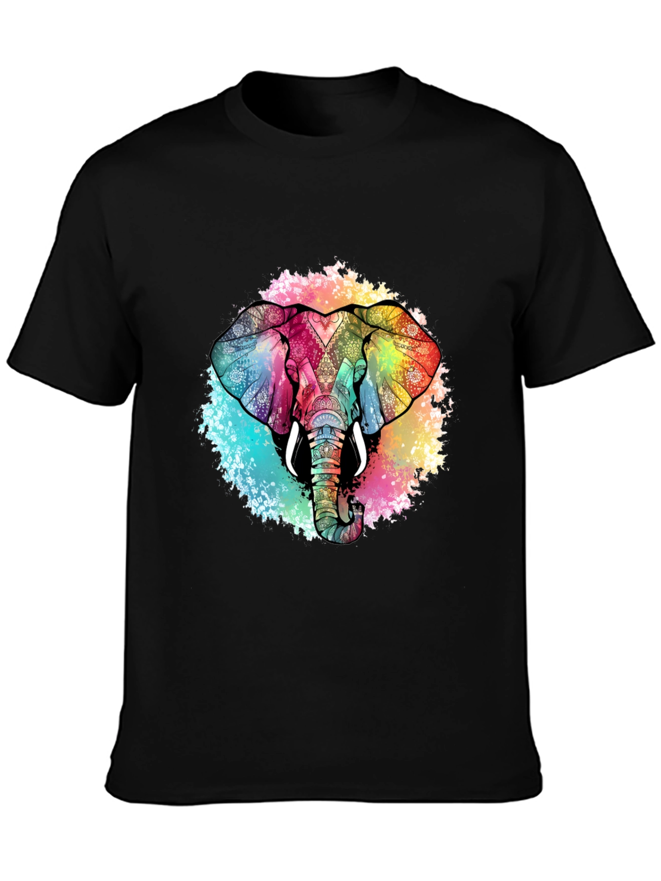 Black Colorful Elephant Graphic Tee - Unique Design view 3