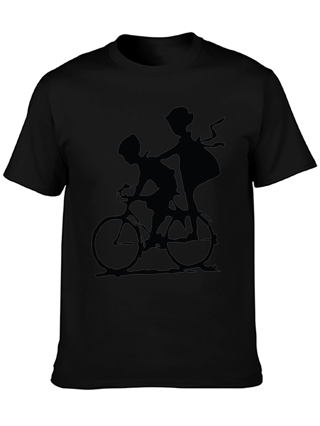 Black Silhouette Bike Ride Graphic Tee - Black Cotton Casual Shirt view 3