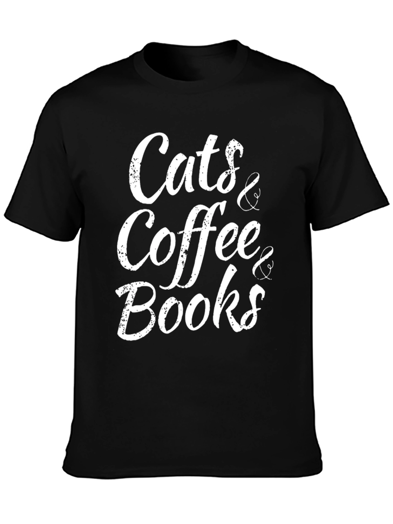 Black Cats, Coffee, Books Black T-Shirt view 3