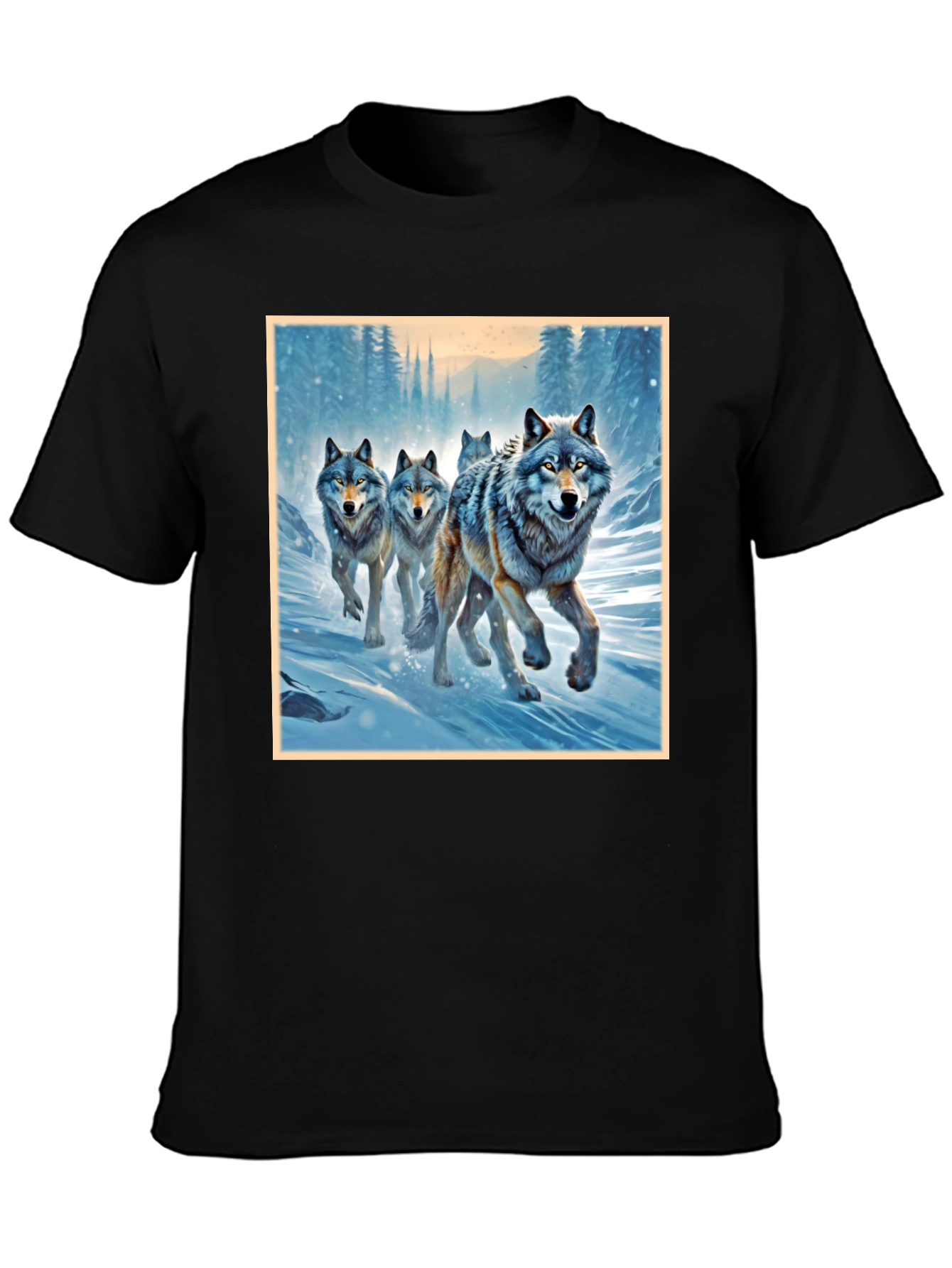Black Wolf Pack Graphic Tee - Black Cotton Blend Shirt view 3