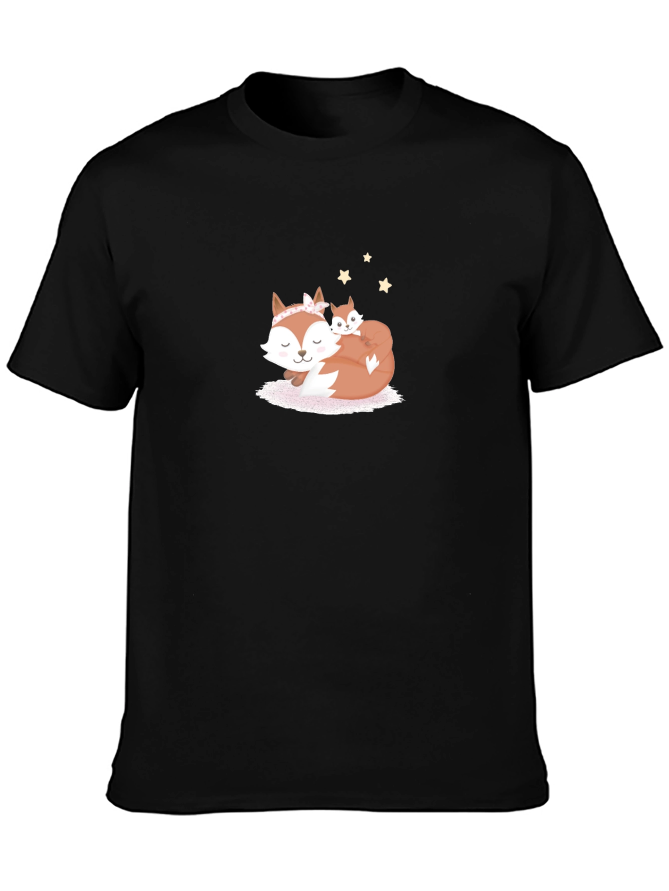 Black Cute Fox Mom & Baby Black T-Shirt view 3