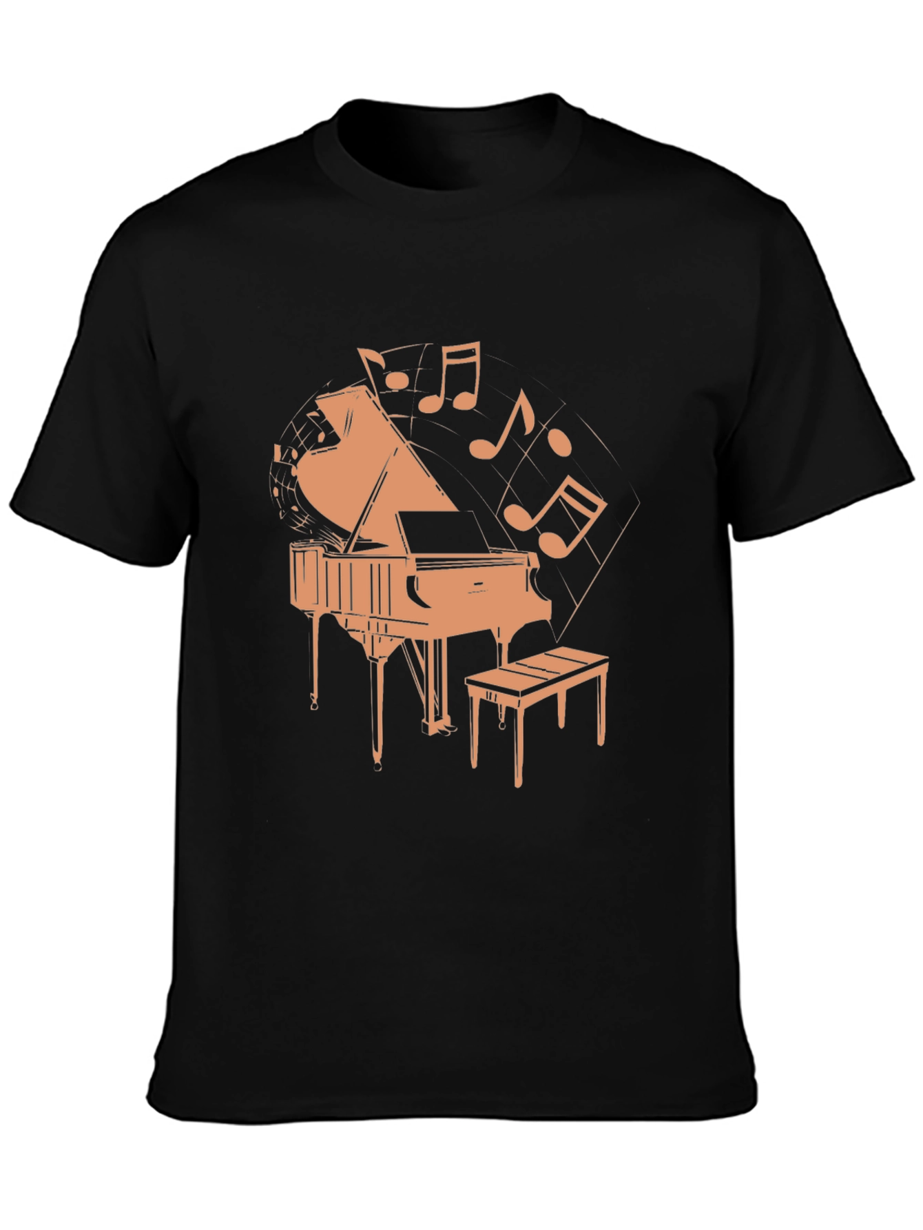 Black Piano and Music Notes Graphic T-Shirt view 3