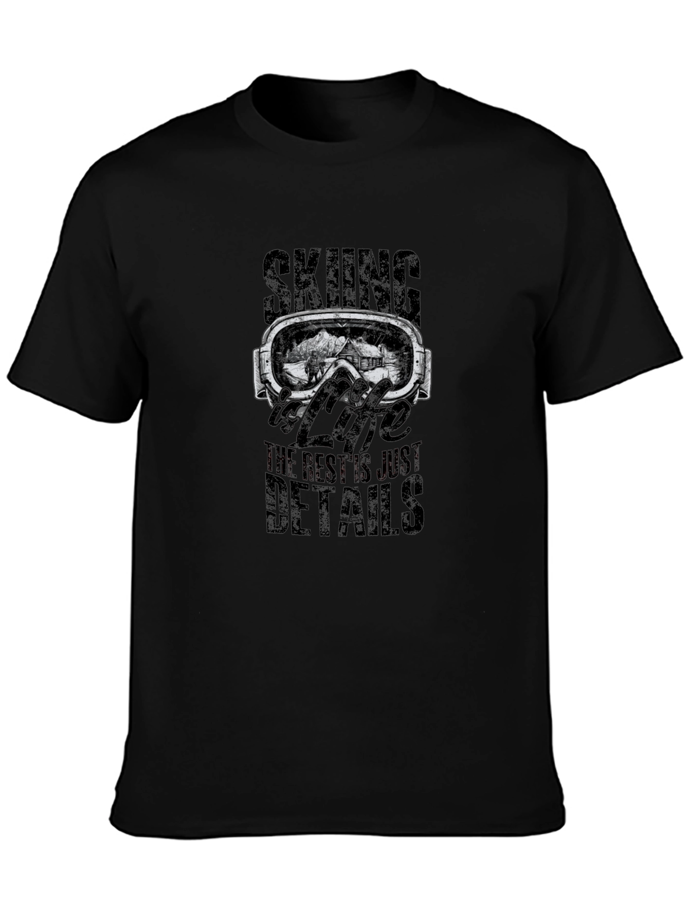 Black Skiing is Life T-Shirt - Mountain Goggle Graphic Tee view 3