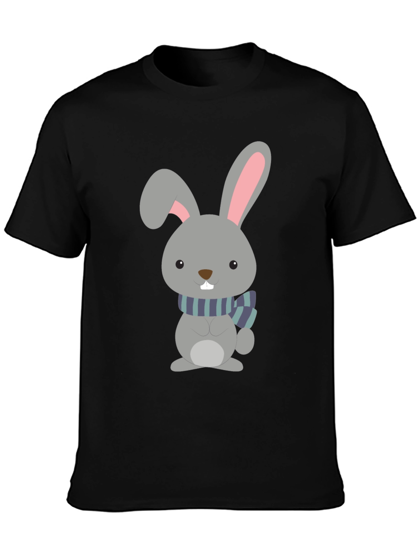 Cute Cartoon Rabbit Graphic Tee - Unisex Black T-Shirt - 3