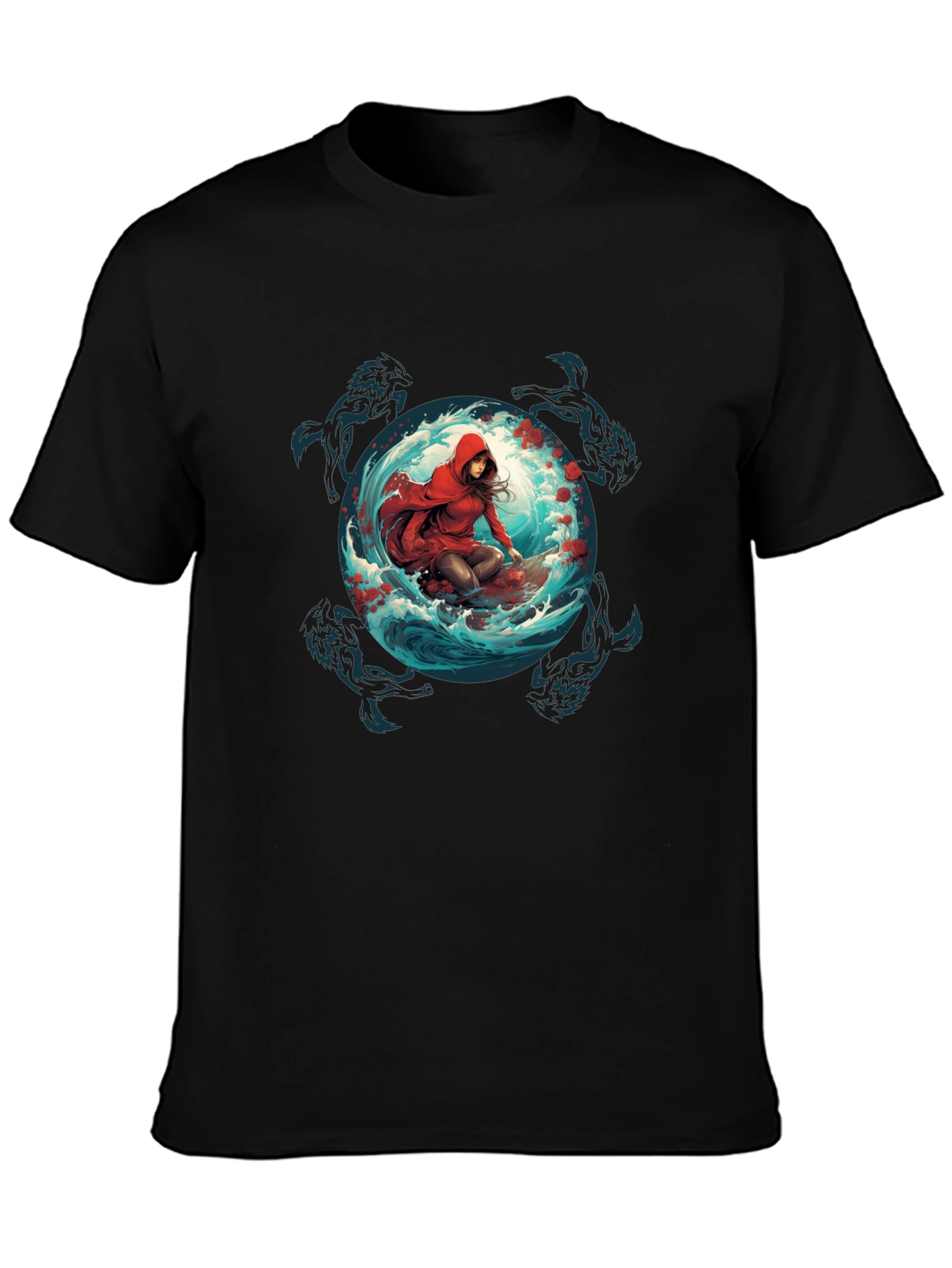 Black Red Riding Hood Wolves T-Shirt - Unique Graphic Tee view 3