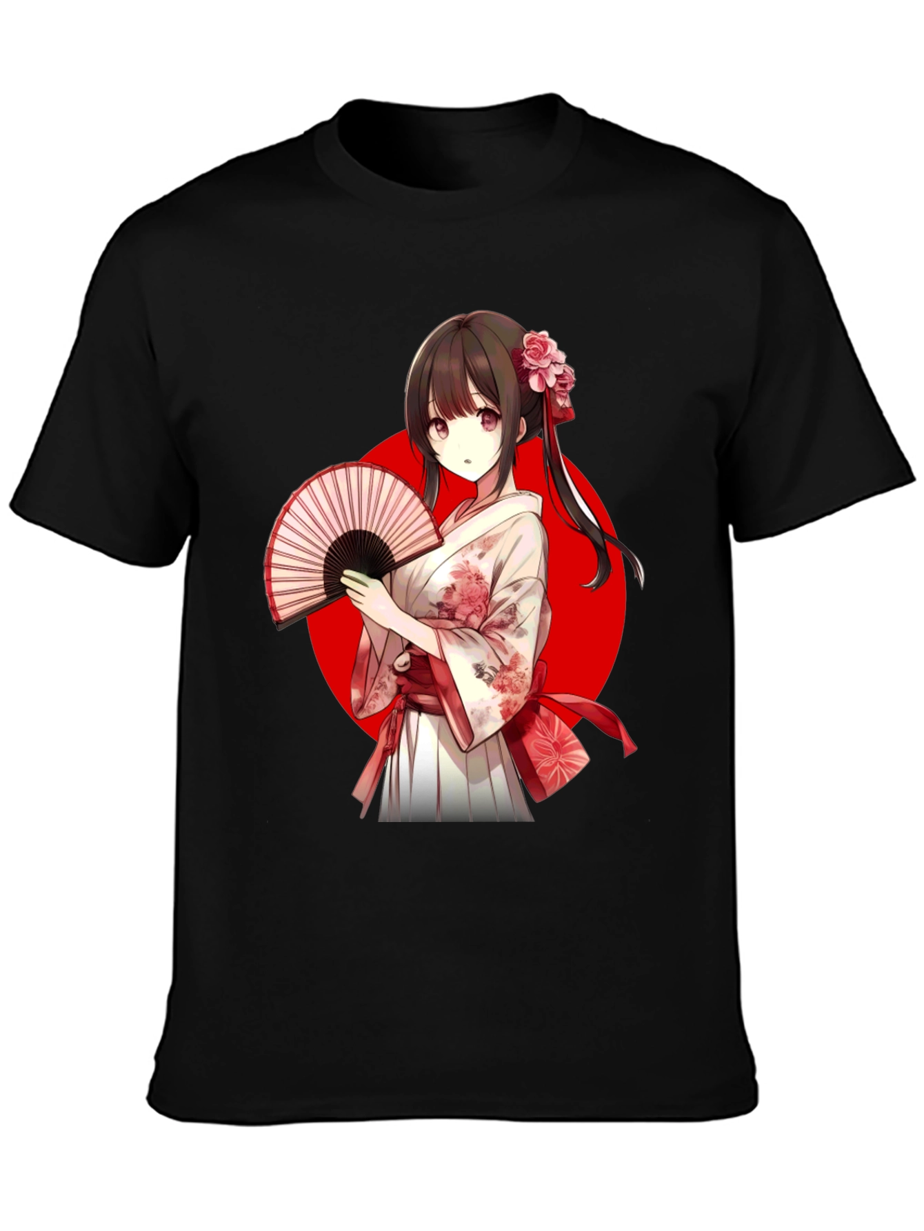 Black Anime Girl Kimono T-Shirt view 3