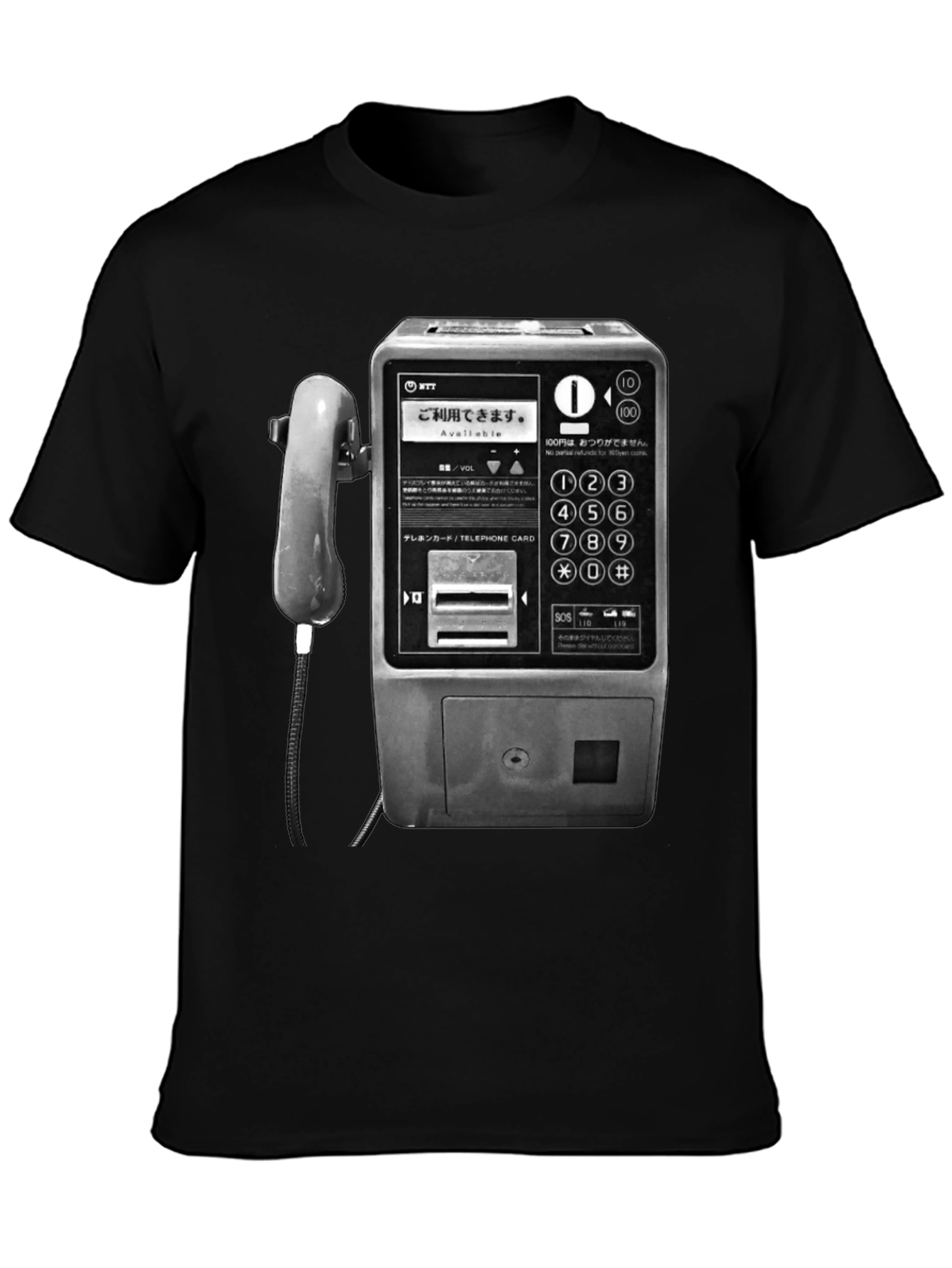 Black Vintage Japanese Payphone T-Shirt view 3