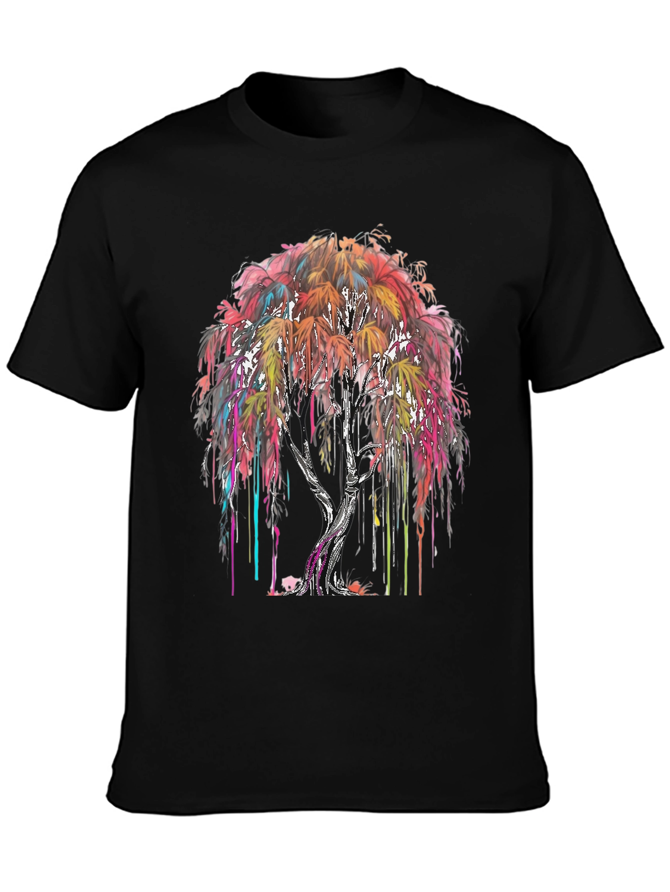 Black Colorful Drip Tree Graphic T-Shirt view 3