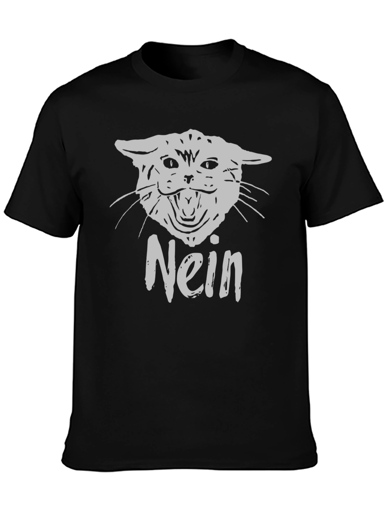 Black Nein Cat Graphic T-Shirt - Black Cotton Tee view 3