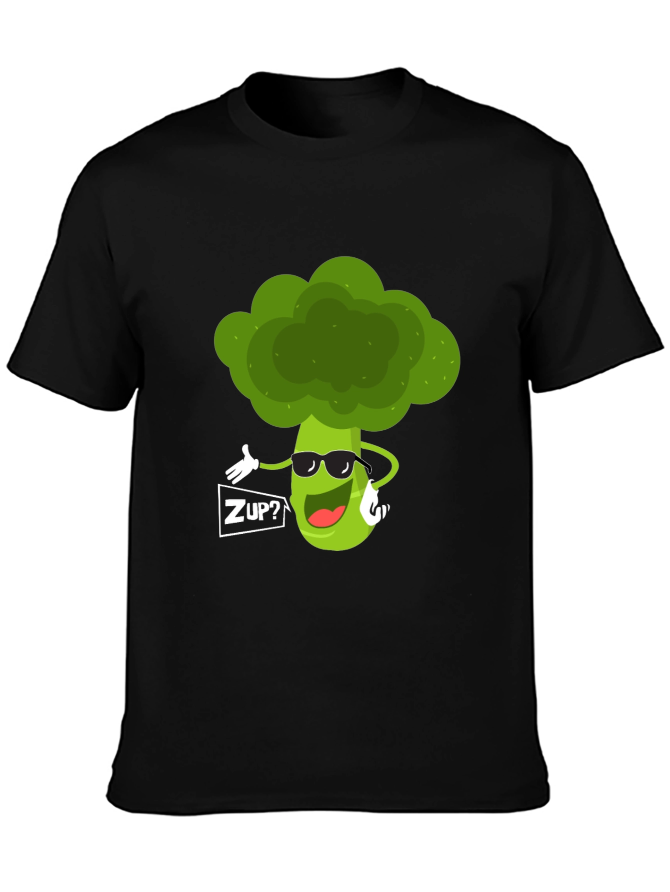 Black Funny Broccoli Graphic T-Shirt - "ZUP?" Design view 3