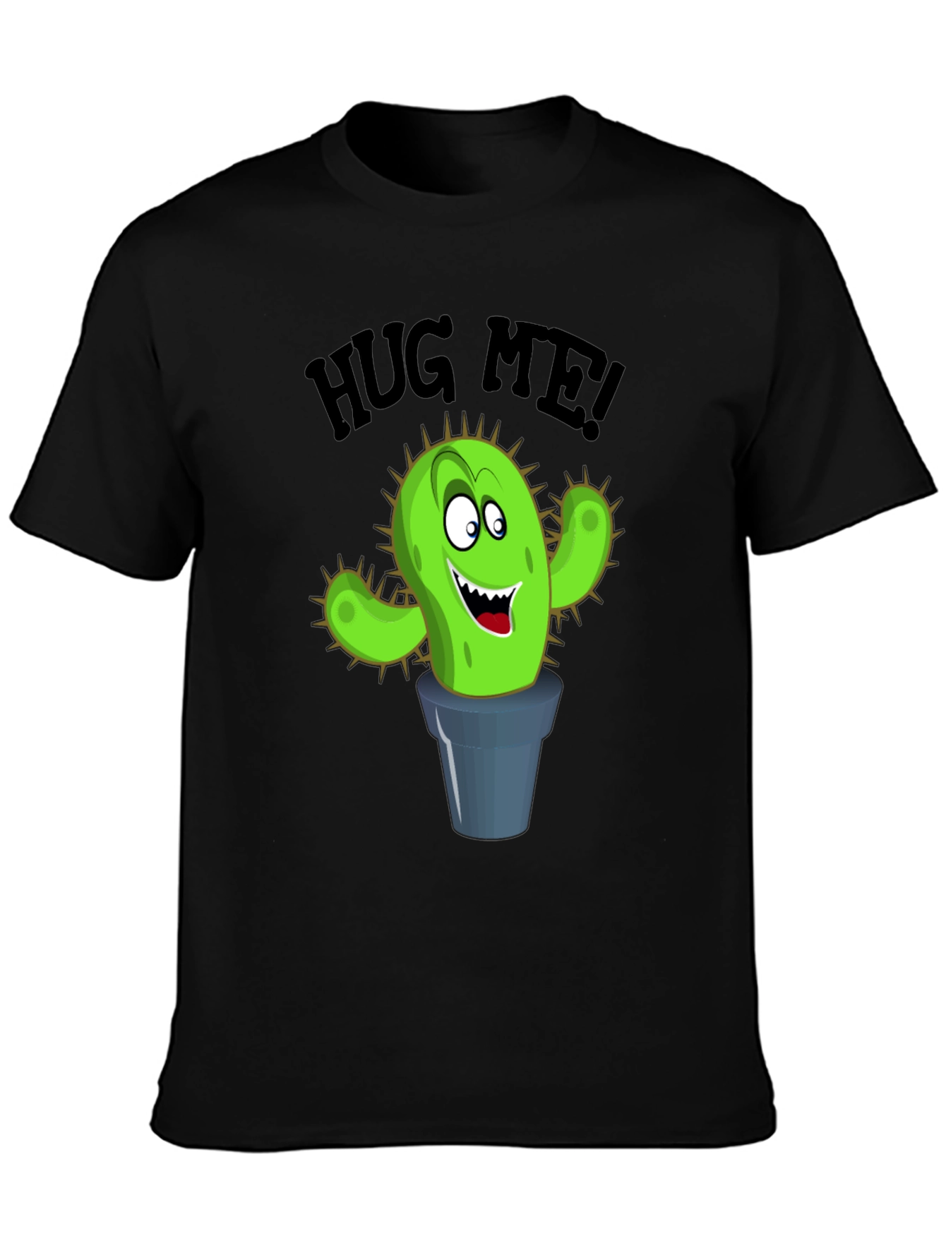 Black Hug Me Cactus Graphic T-Shirt - Funny Novelty Tee view 3