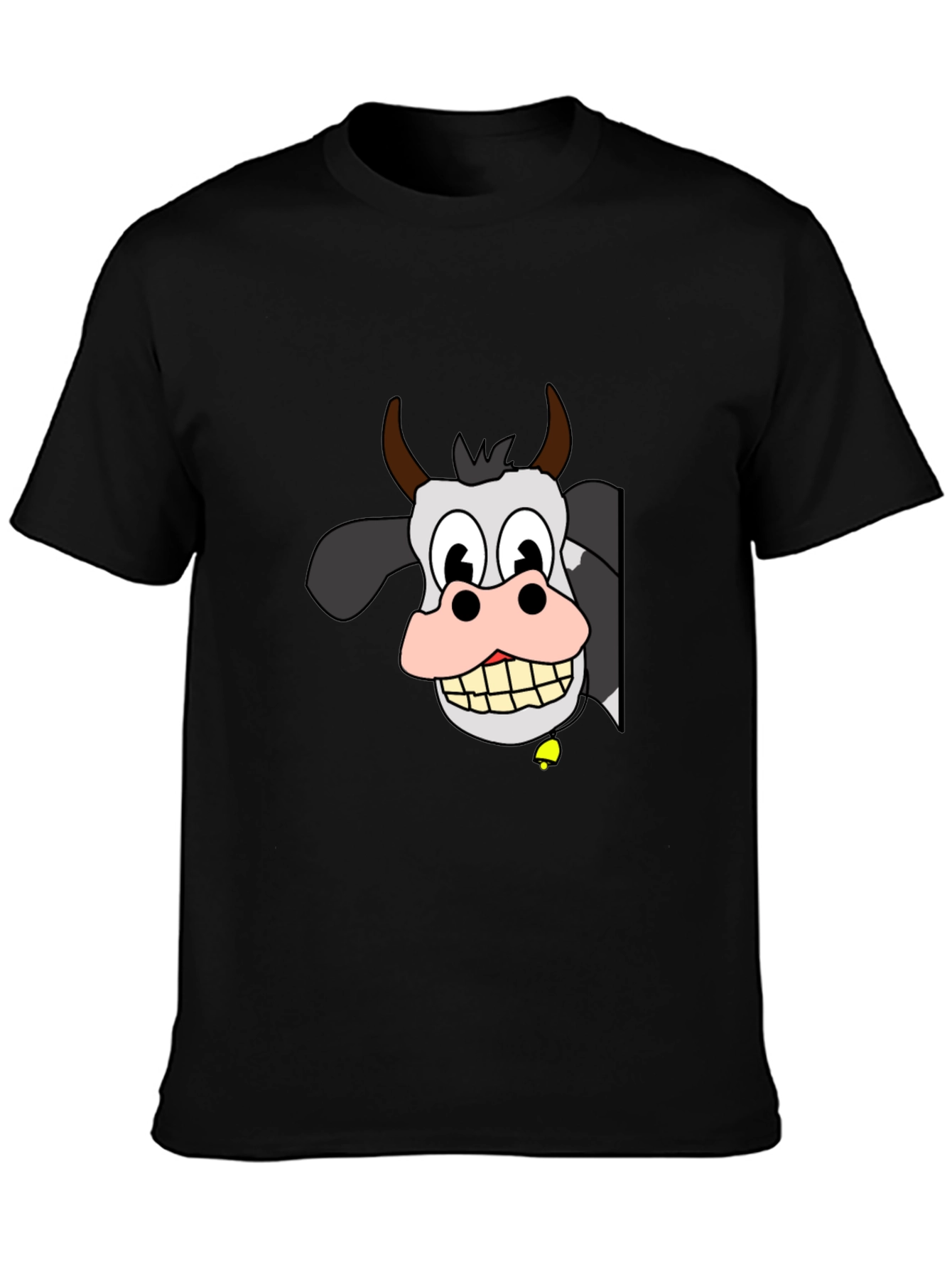 Black Funny Cow Cartoon Black T-Shirt view 3