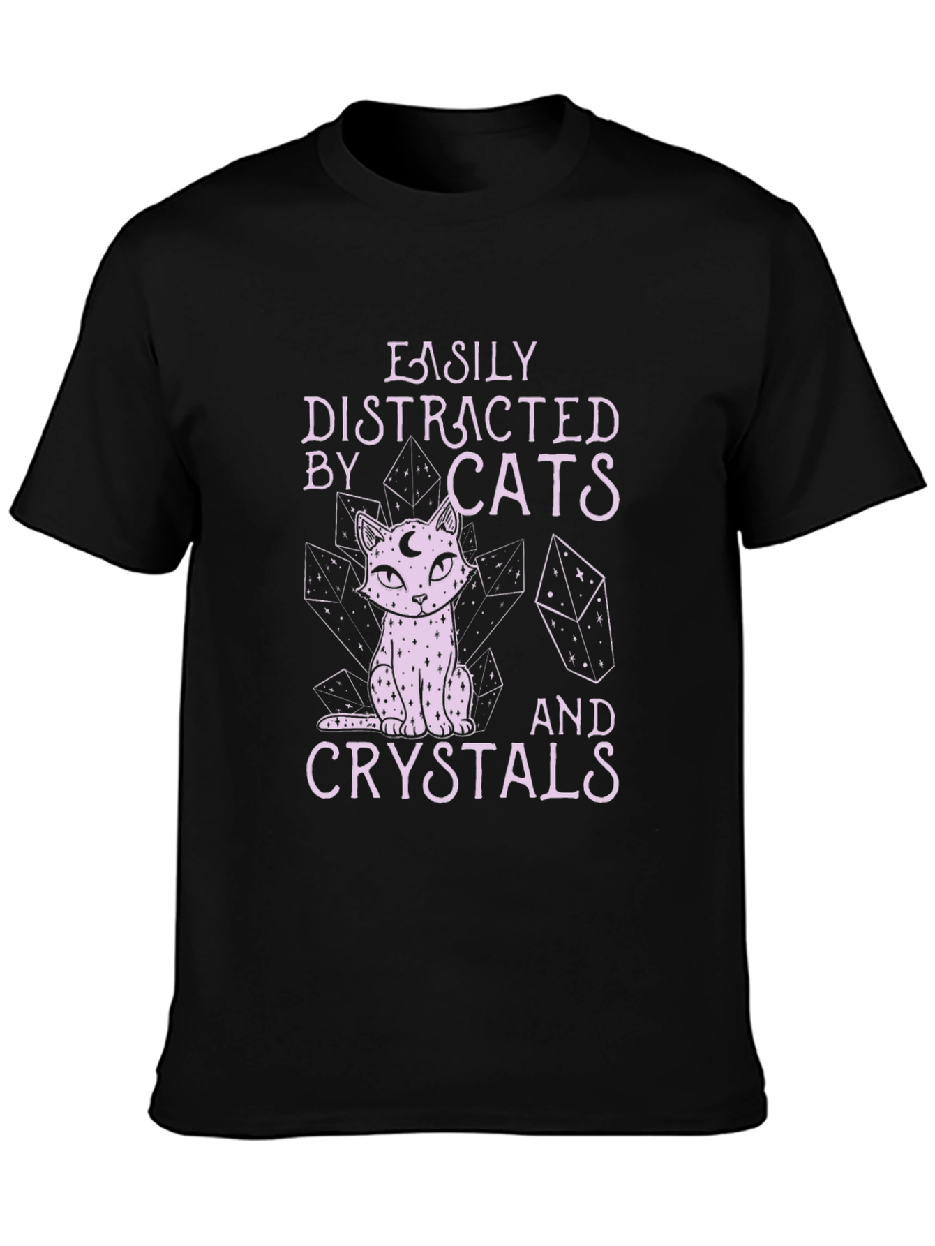 Black Easily Distracted by Cats and Crystals T-Shirt view 3