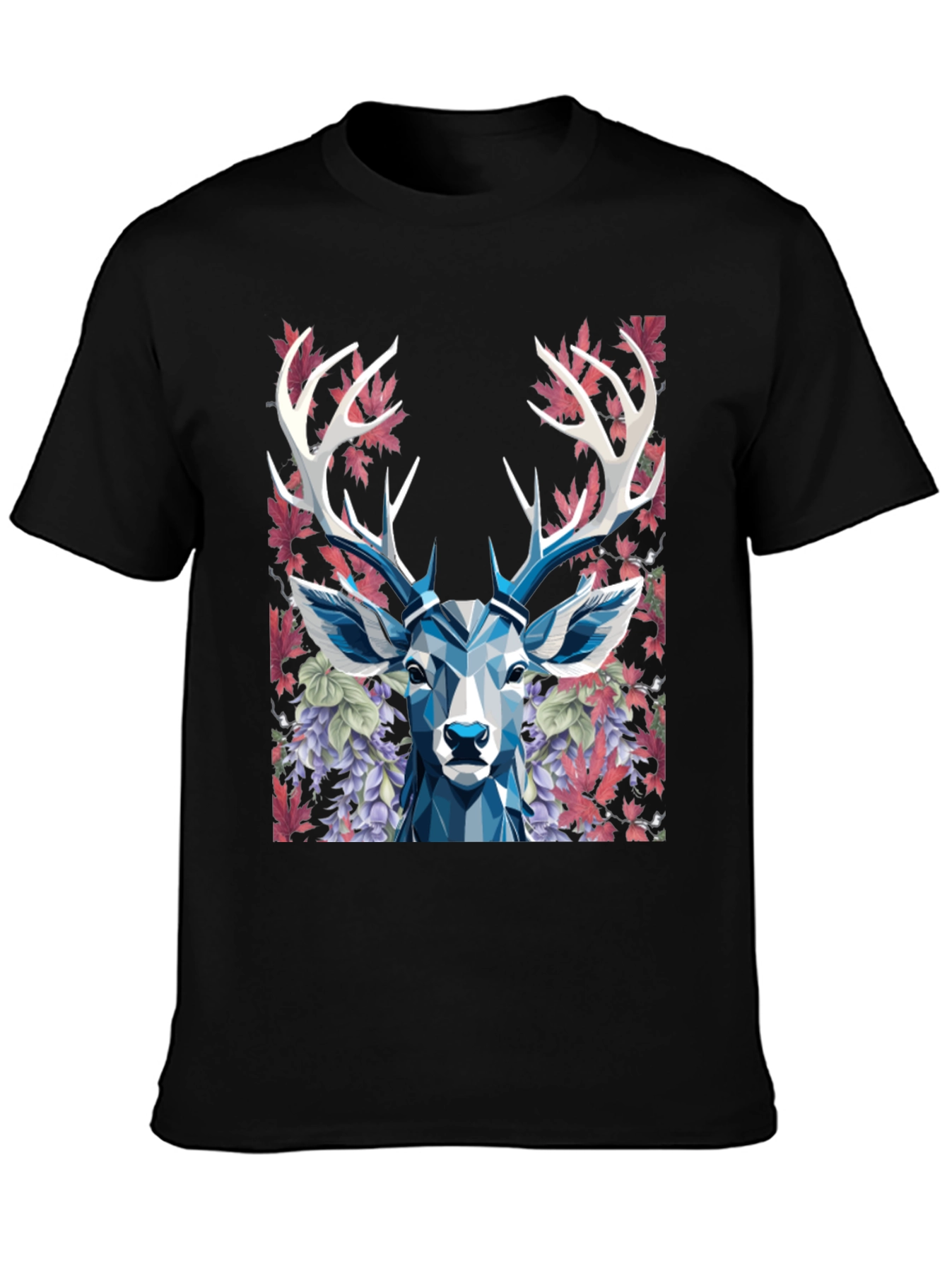 Black Geometric Deer Floral Graphic T-Shirt view 3
