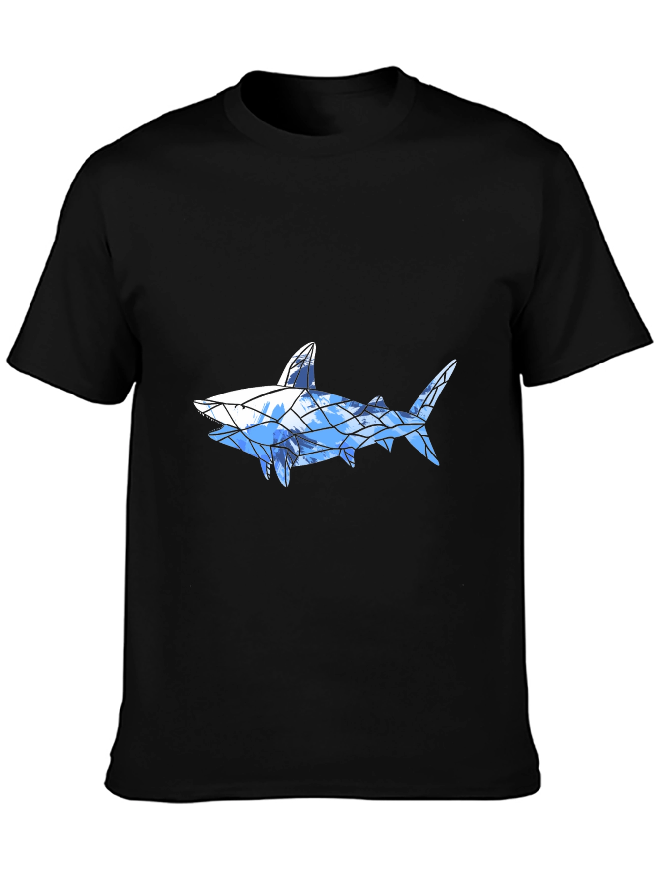 Black Geometric Shark Graphic Tee - Black Cotton Blend view 3