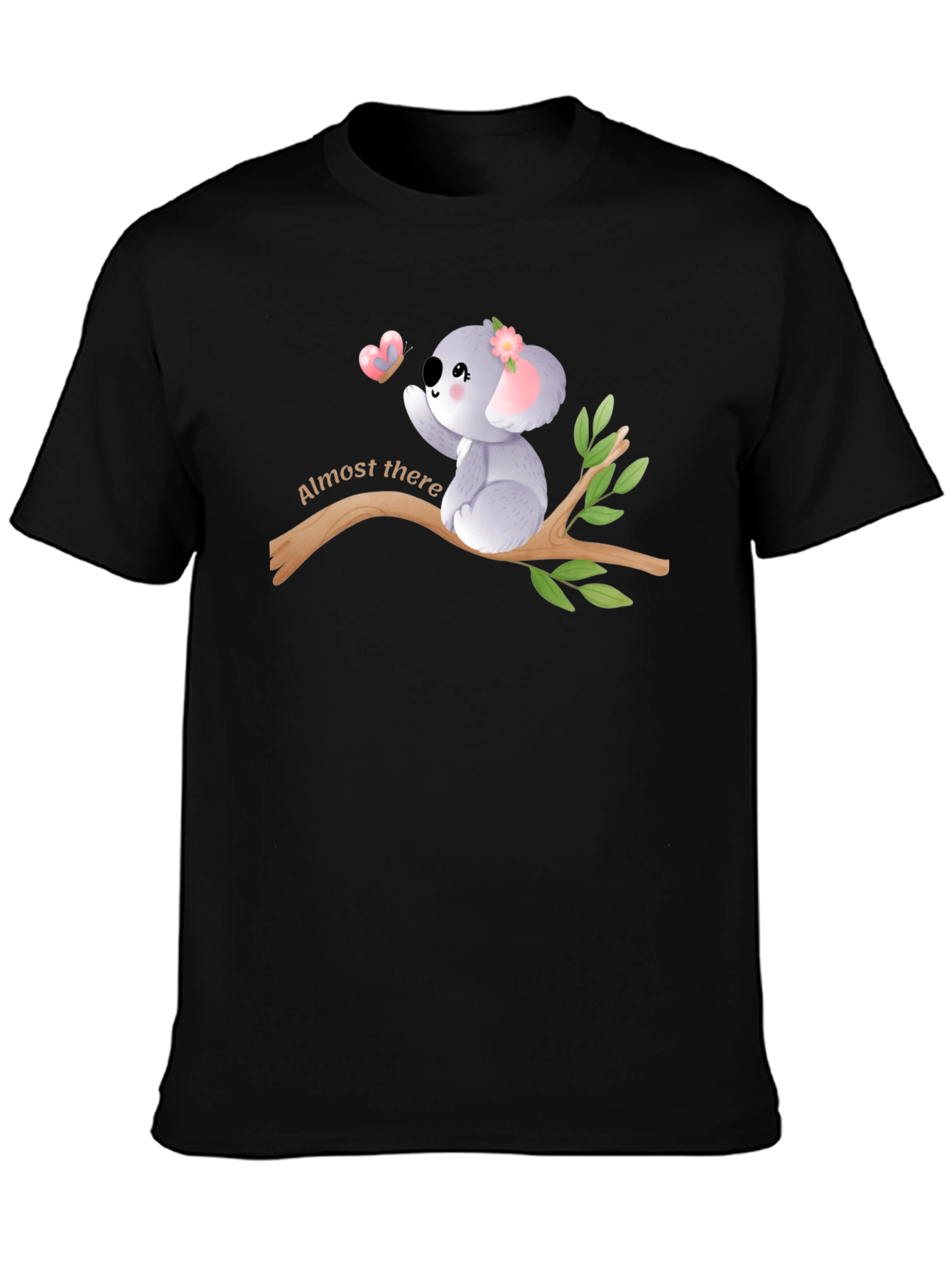 Black Cute Koala 'Almost There' Black Graphic T-Shirt view 3