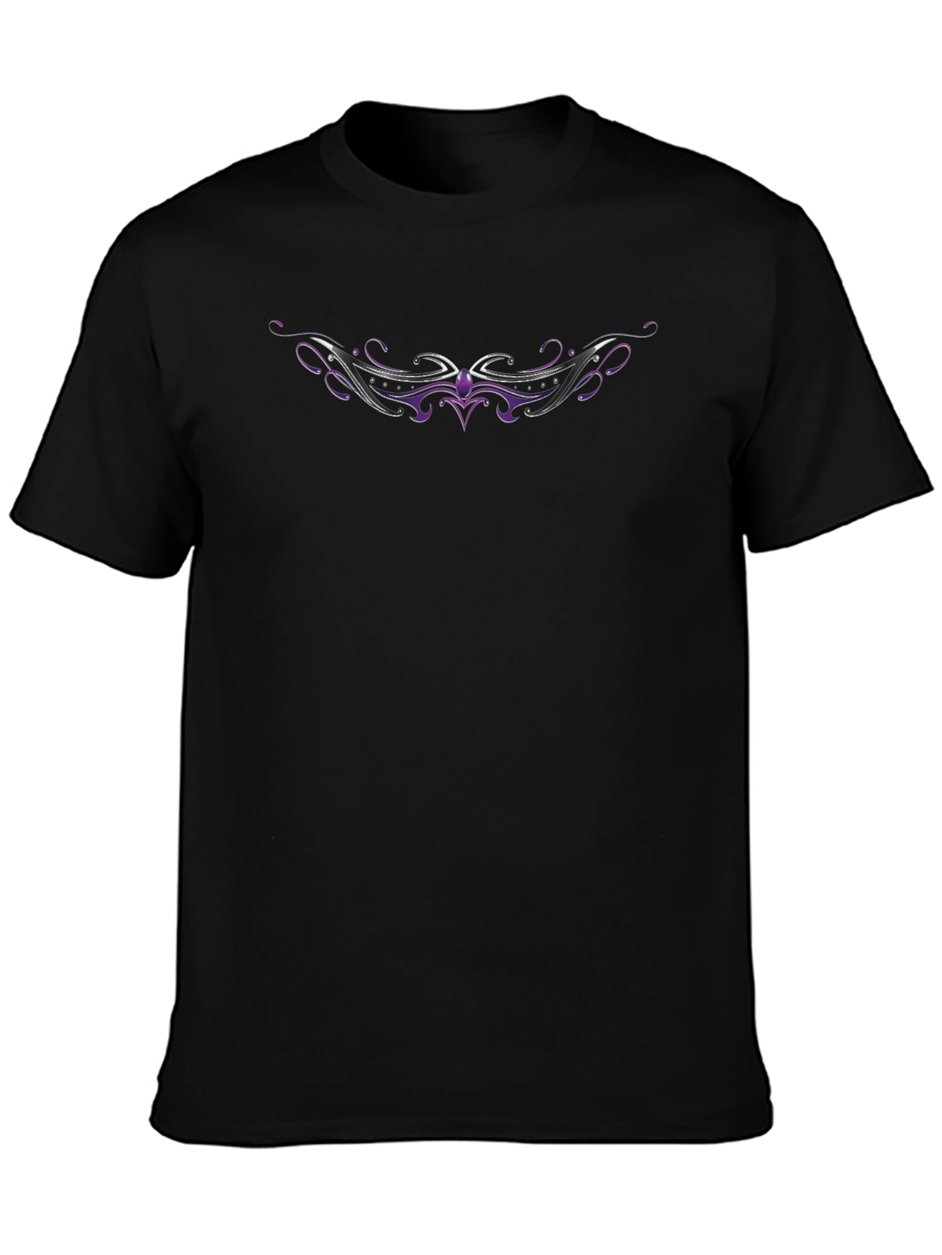 Black Men's Black T-Shirt with Purple & Silver Graphic Design view 3
