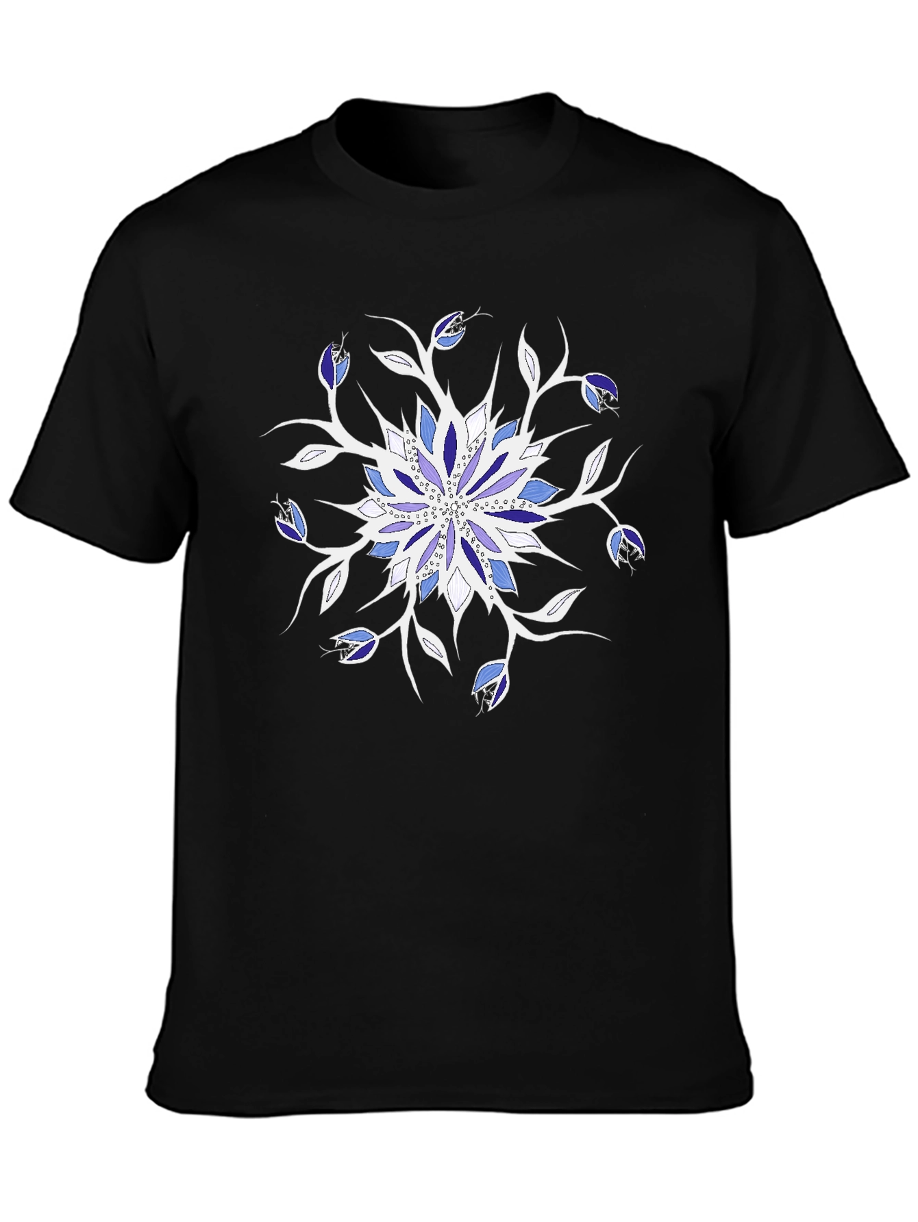 Black Floral Mandala Graphic Tee - Black Cotton Casual Top view 3