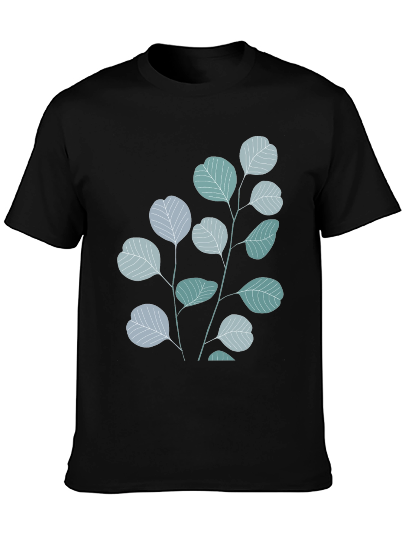 Black Botanical Leaves Graphic Tee - Black Cotton Blend view 3