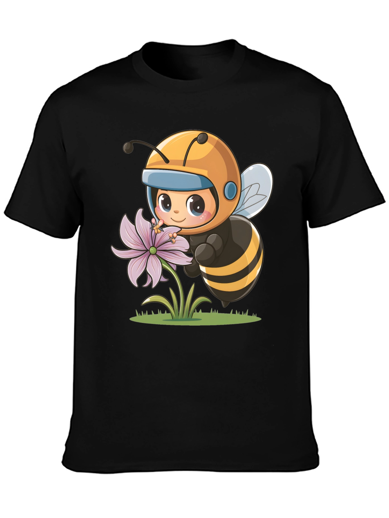 Black Cute Bee & Flower Graphic Tee view 3