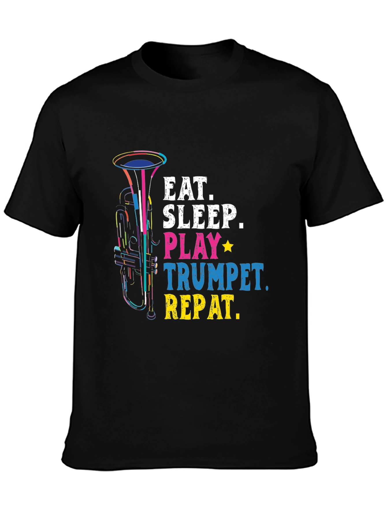 Black Eat Sleep Play Trumpet Repeat T-Shirt Music Lover Gift view 3